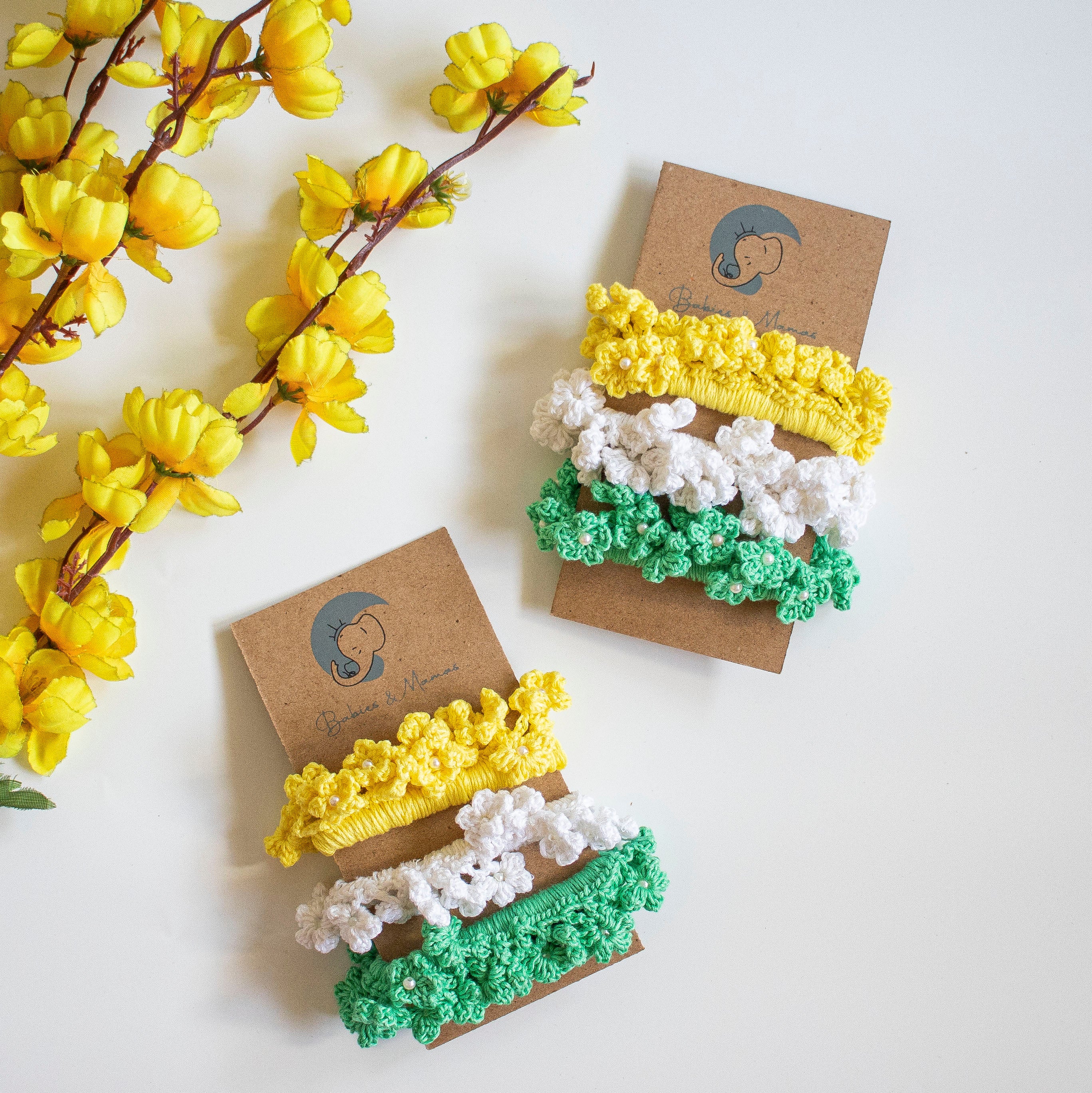 Handmade Crochet Scrunchies (Yellow,White,Green)