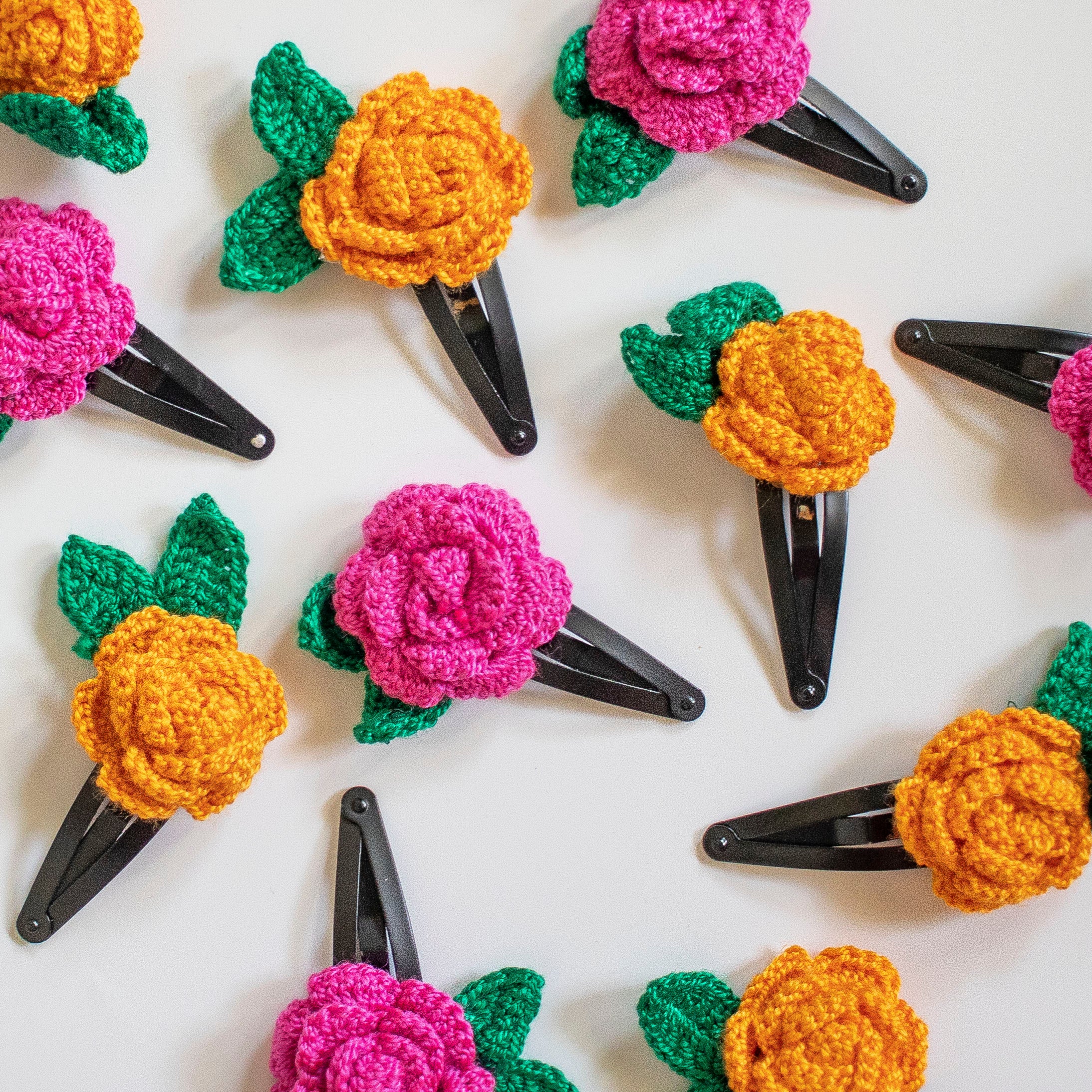 Handmade Crochet Hair Clips (Orange, Pink)