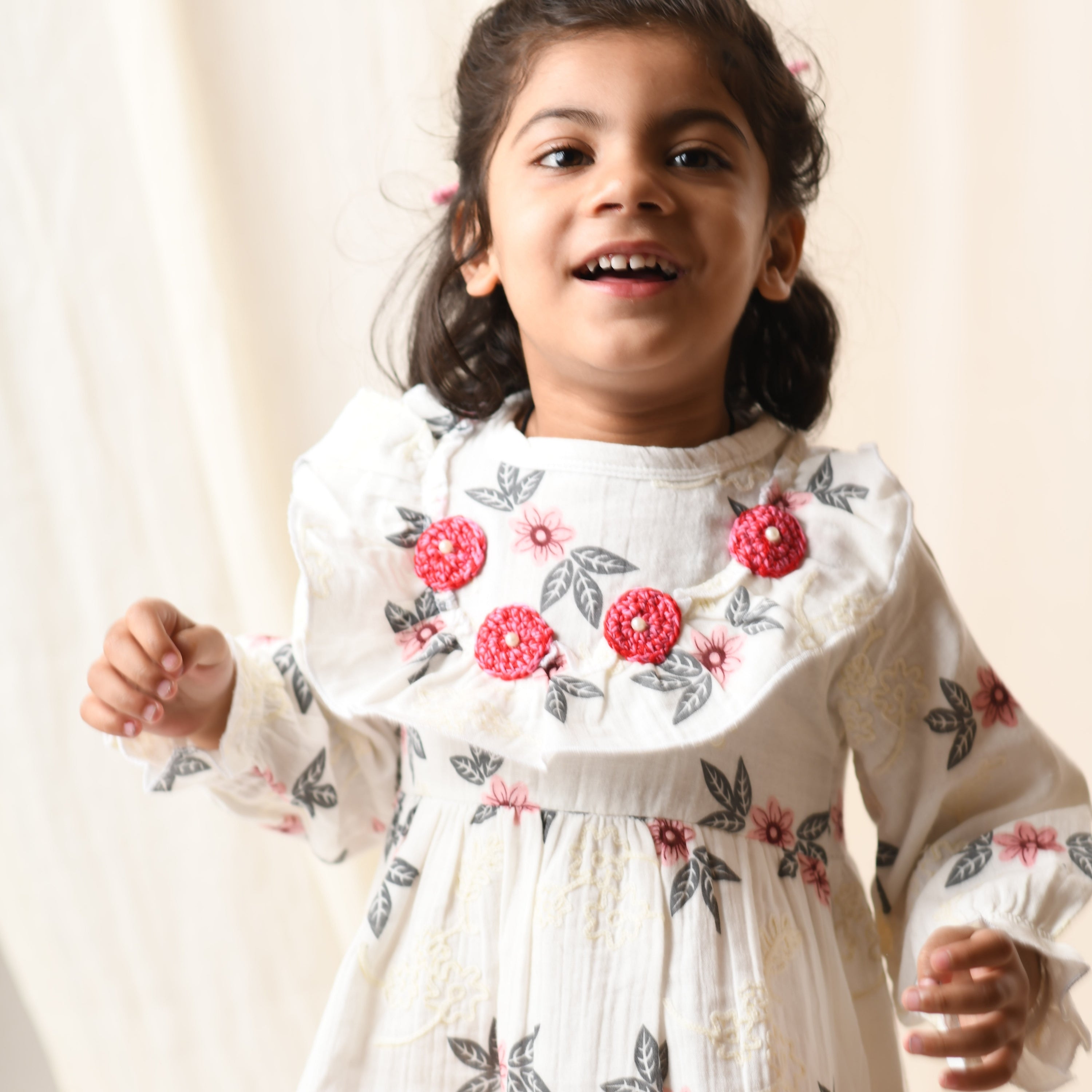 Organic  Cotton Muslin White Floral Dress