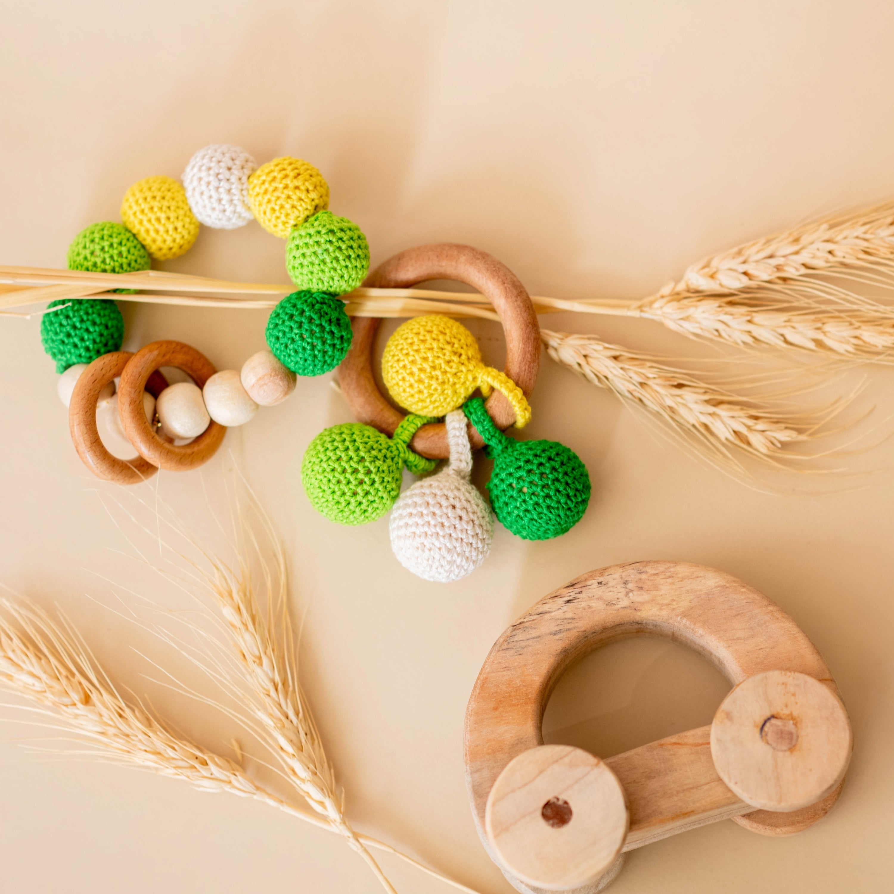 Neem Wood Bead Teether And Rattle And Push And Pull Toy