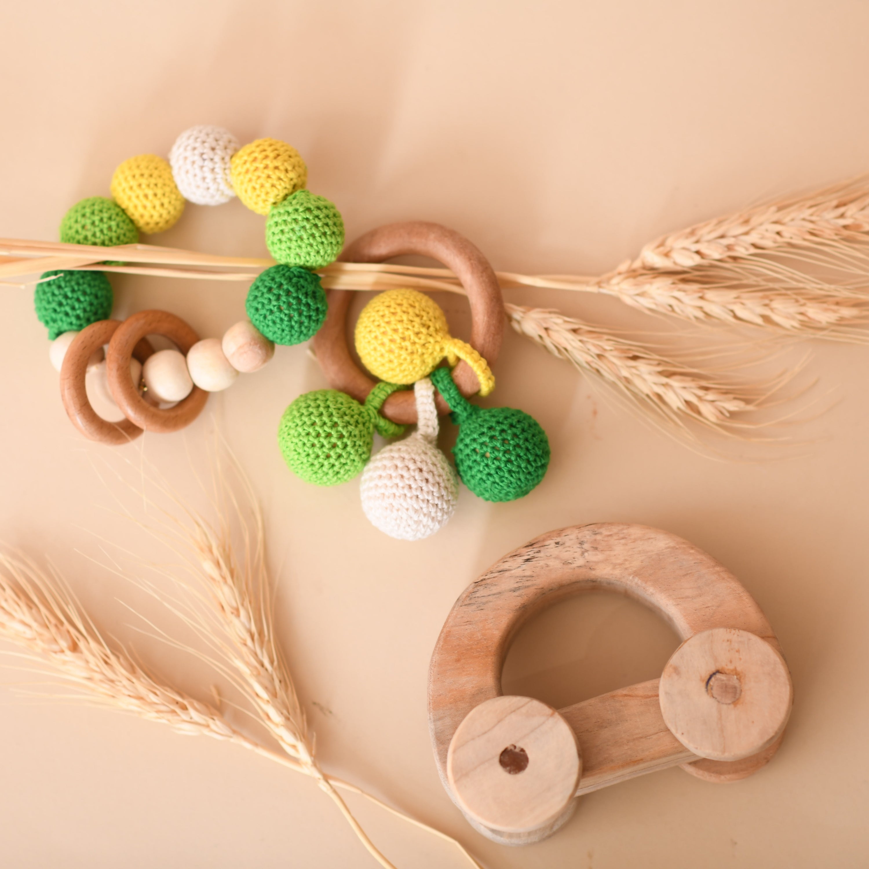 Neem Wood Bead Teether And Rattle And Push And Pull Toy
