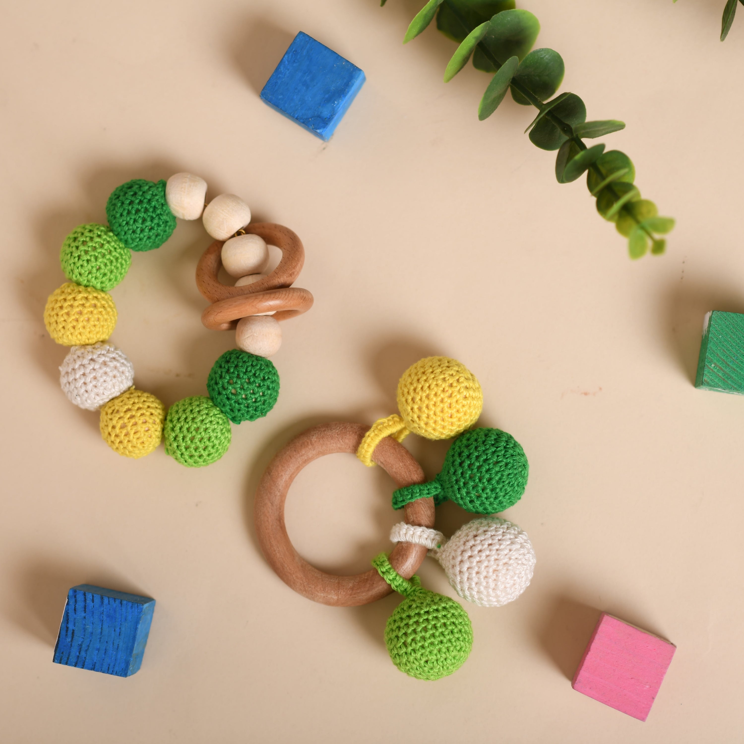 Neem Wood Bead Teether And Rattle And Push And Pull Toy