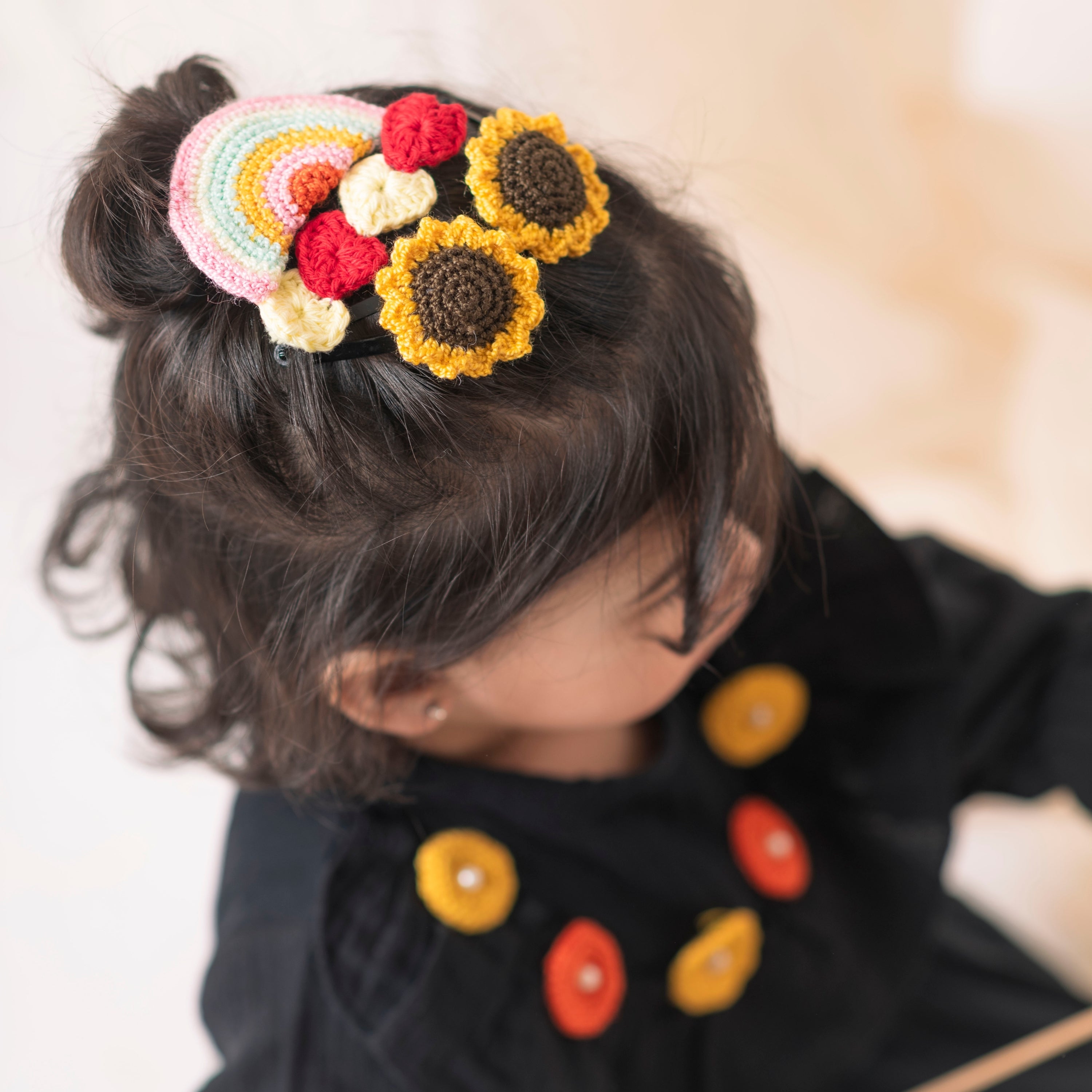 Tiny Trendsetters- Long Flower  Hanging Clip/ Rainbow  Aligator Clip/Heart Clip/ Sunflower Clip