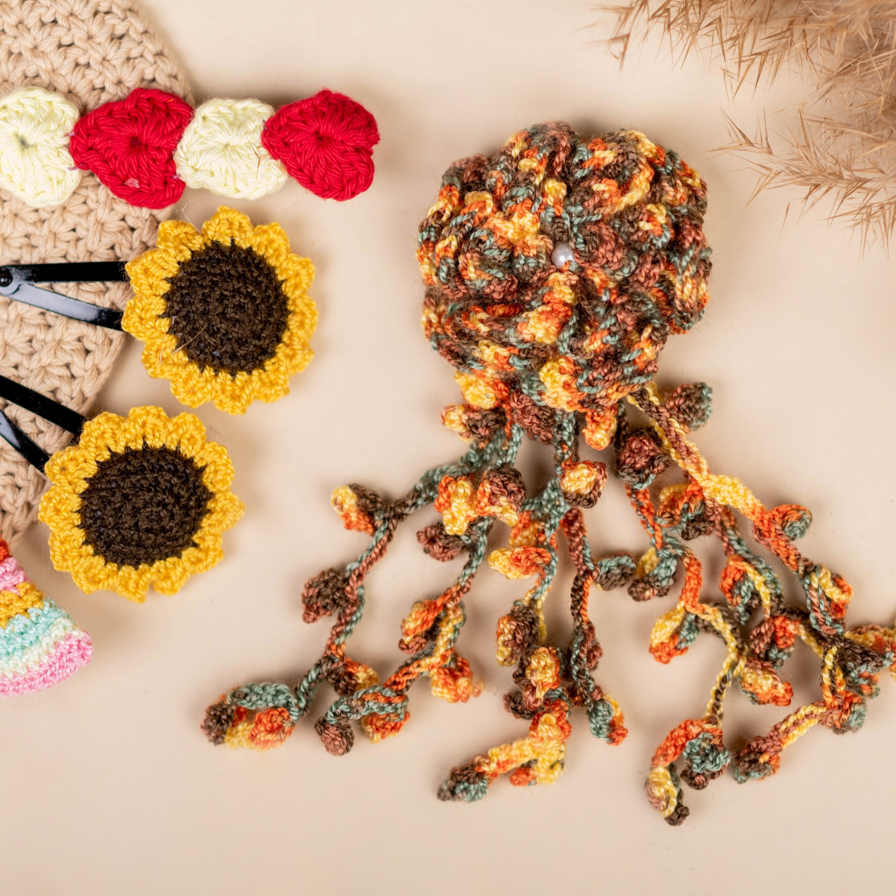 Tiny Trendsetters- Long Flower  Hanging Clip/ Rainbow  Aligator Clip/Heart Clip/ Sunflower Clip