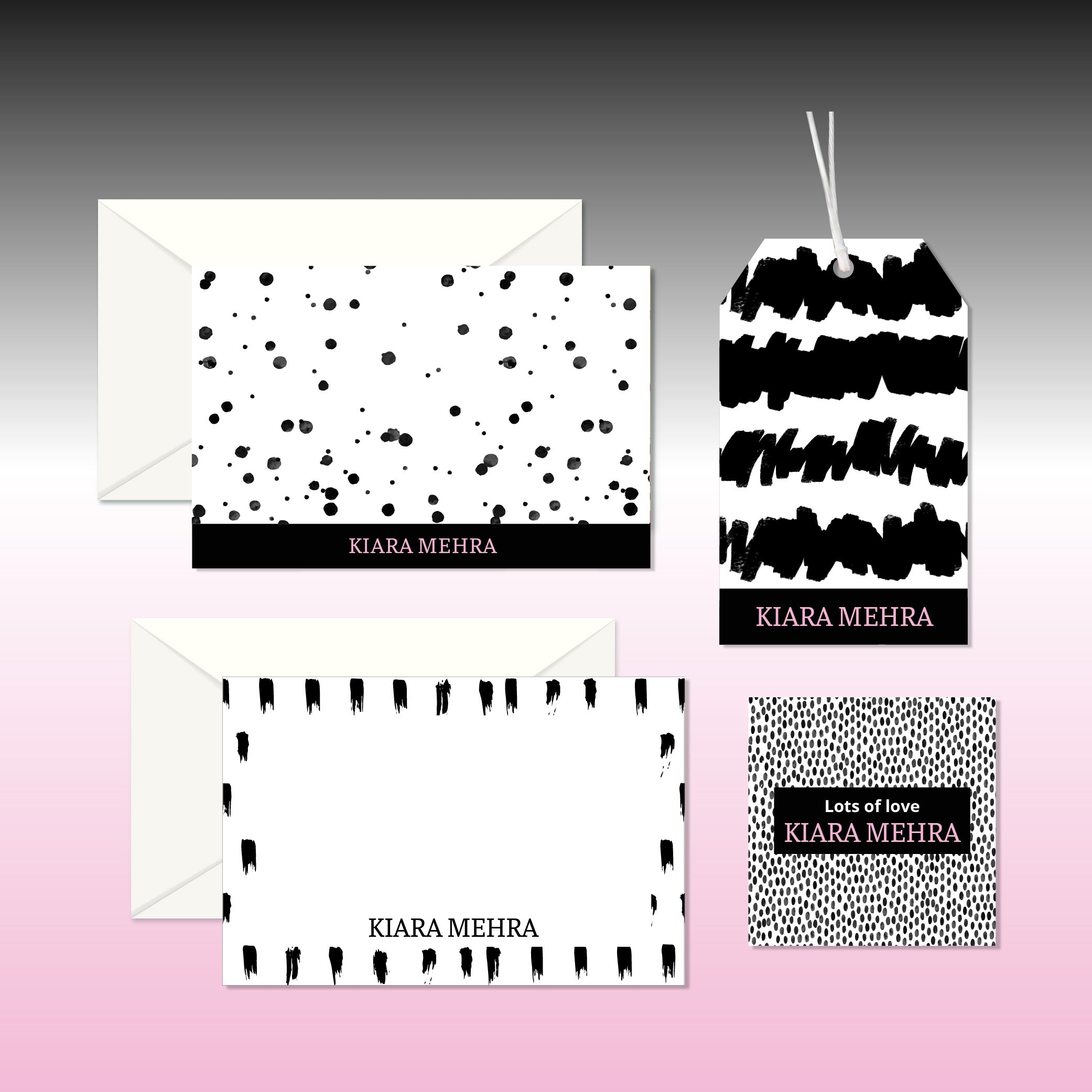 Personalised Black & White Stationery Gift Set - Set of 24 or 48