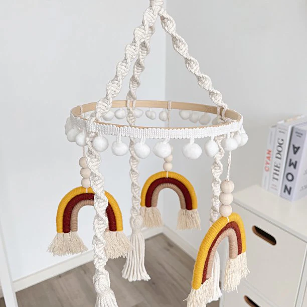 Babble Wrap Cot / Crib Mobile - Rainbow Macrame