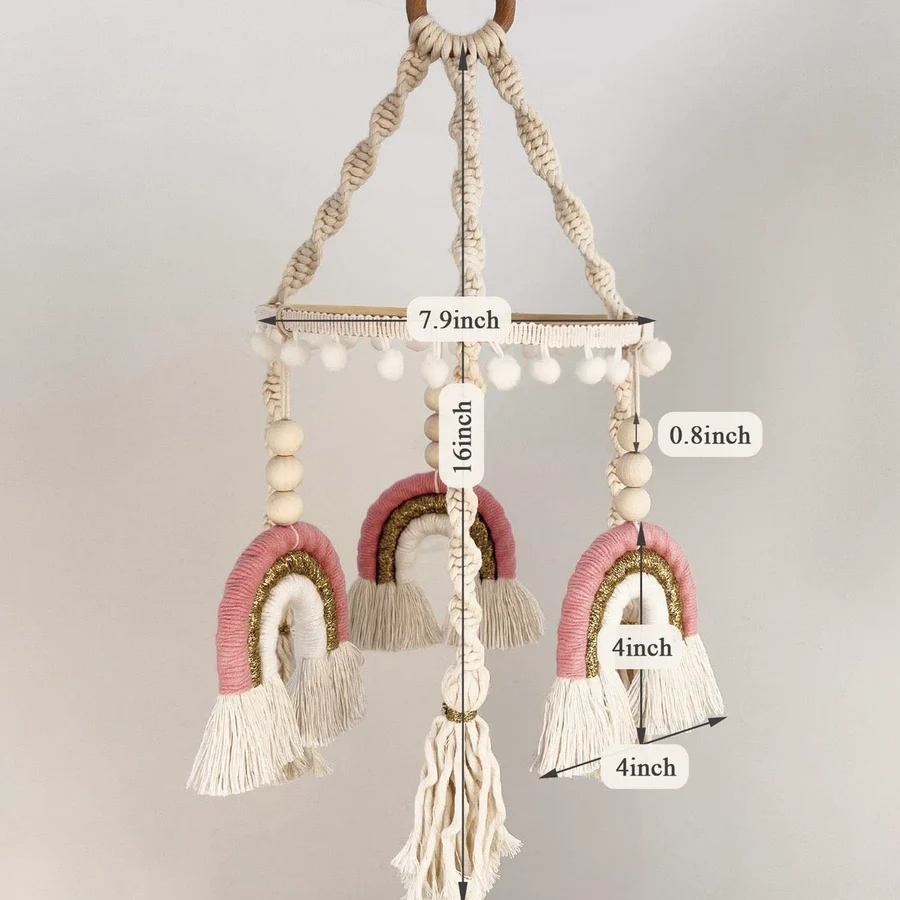 Cot / Crib Mobile - Rainbow Macrame (Pink)