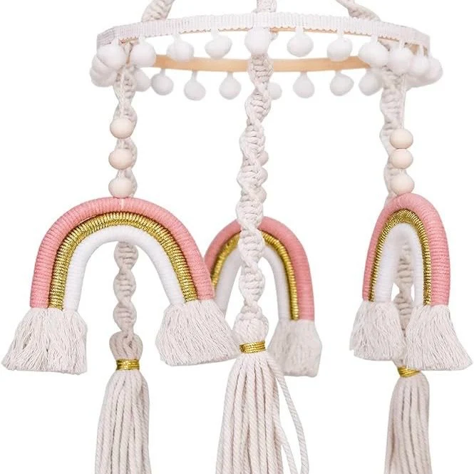 Babble Wrap Cot / Crib Mobile - Rainbow Macrame (Pink)