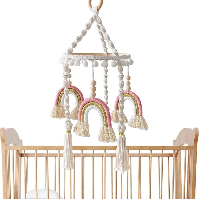 Cot / Crib Mobile - Rainbow Macrame (Pink)