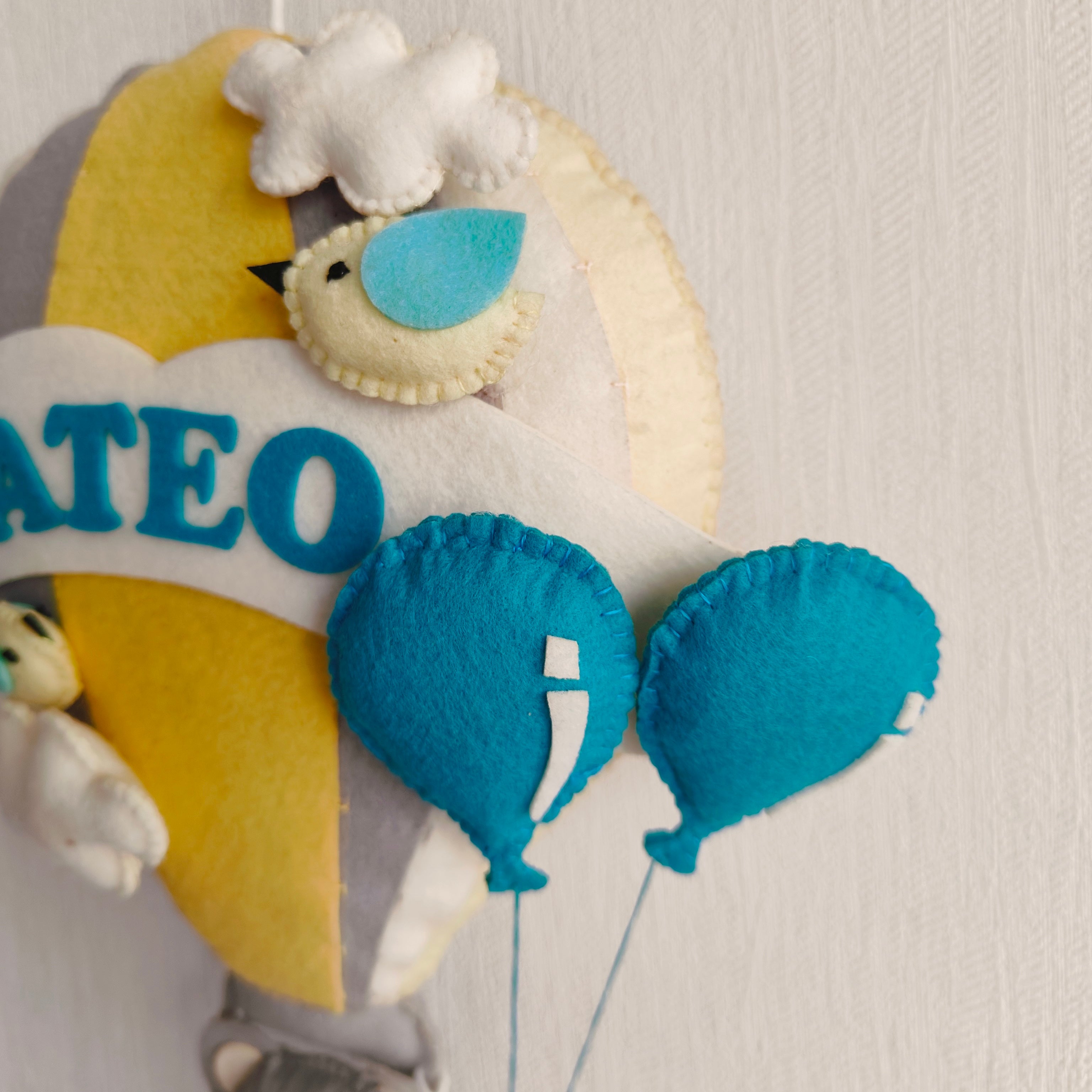 Babble Wrap  Grey Teddy in a Hot Air Balloon Name Hanging