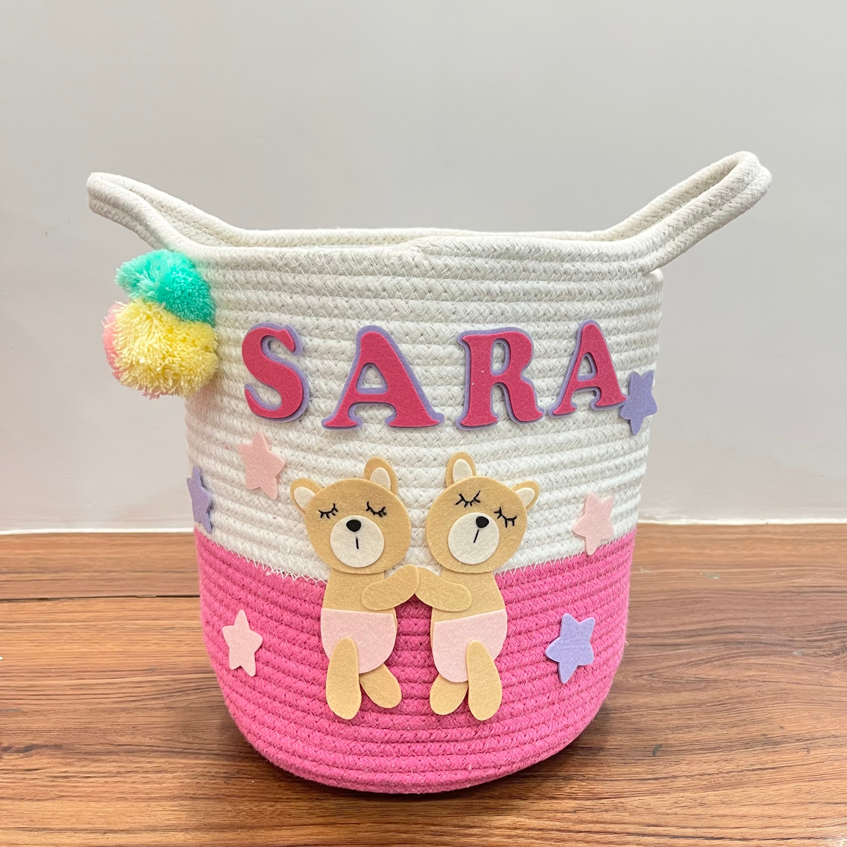 Babble Wrap Jute Cotton Storage Basket - Bear Hugs