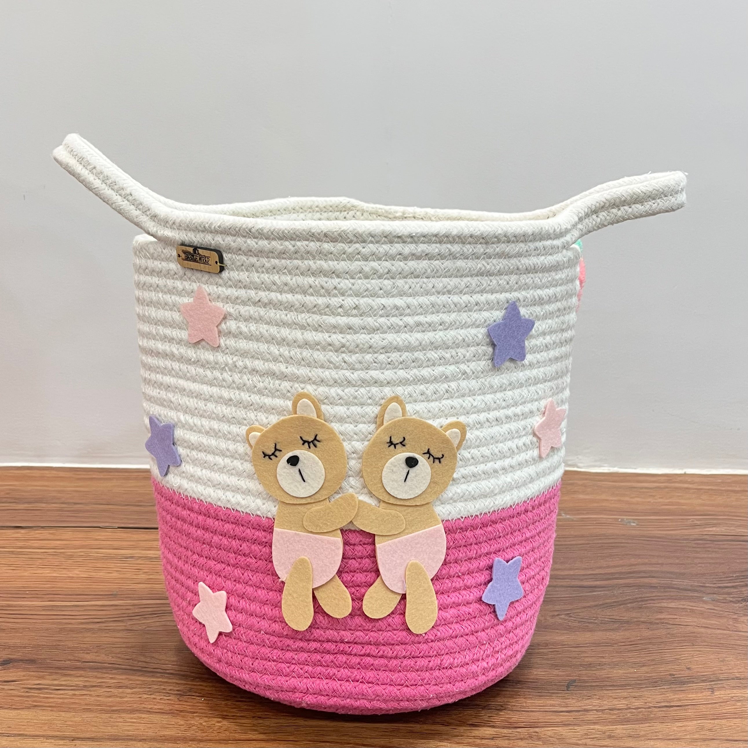 Babble Wrap Jute Cotton Storage Basket - Bear Hugs