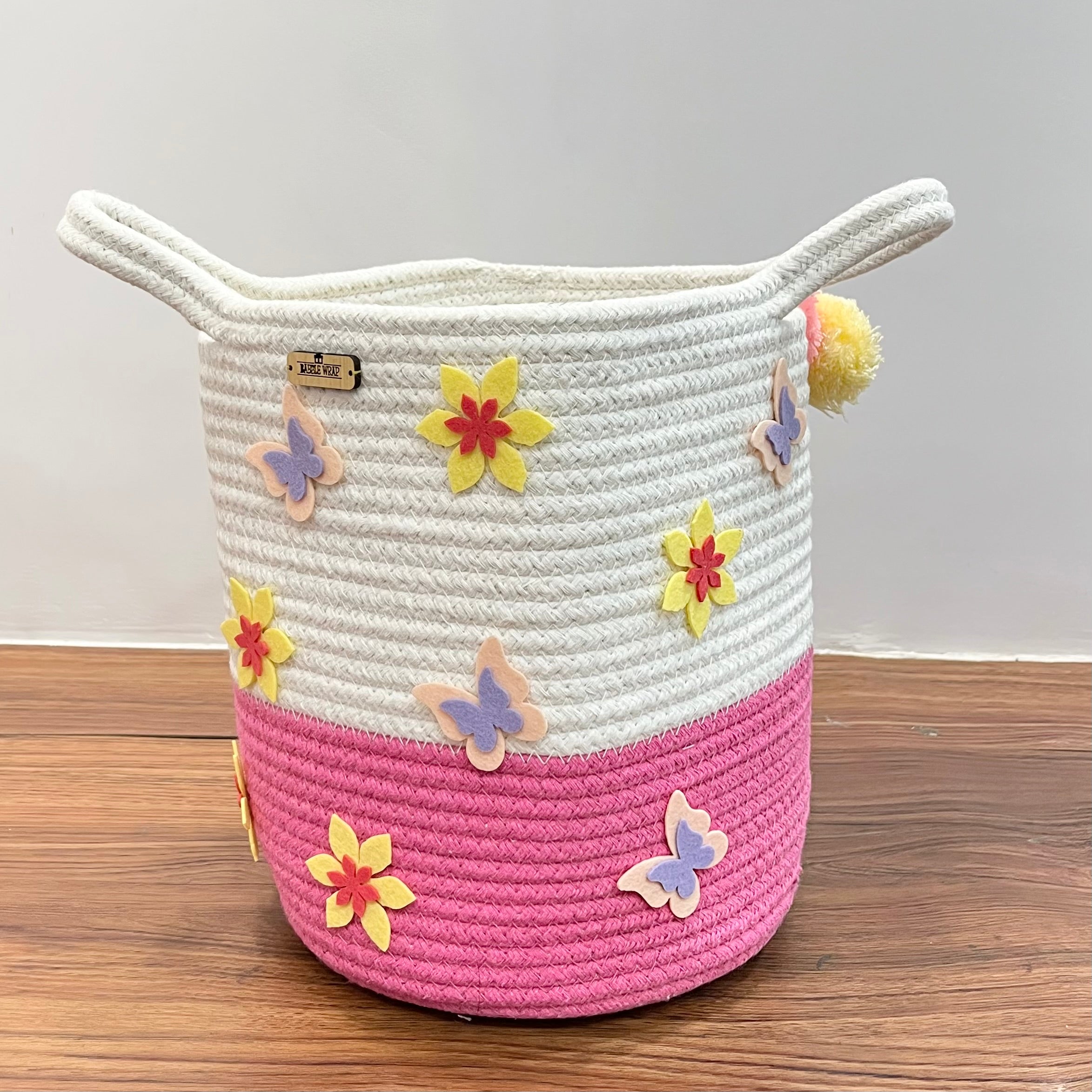 Babble Wrap Jute Cotton Storage Basket - Butterfly Blossoms