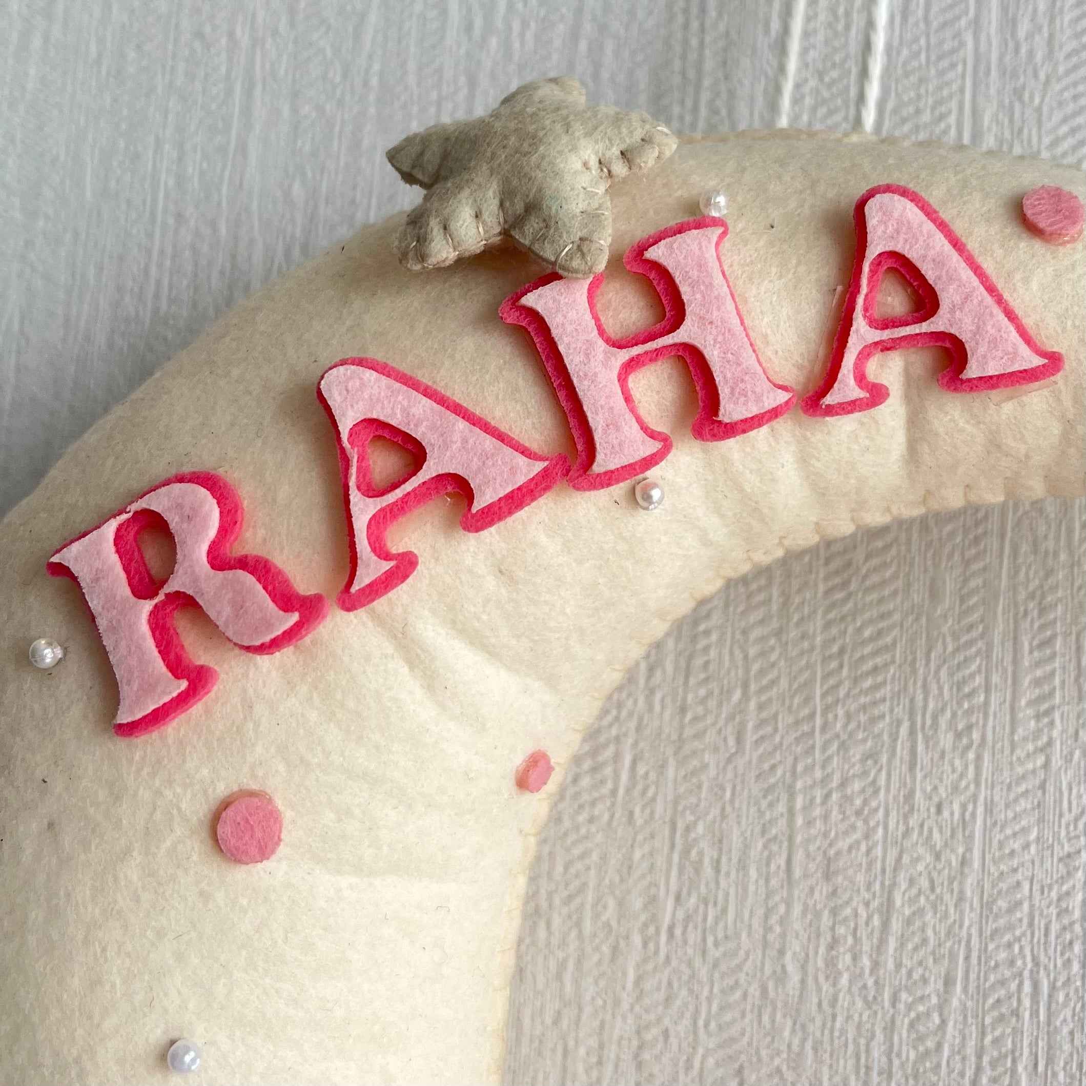 Babble Wrap  Pink Teddy On a Moon Name Hanging