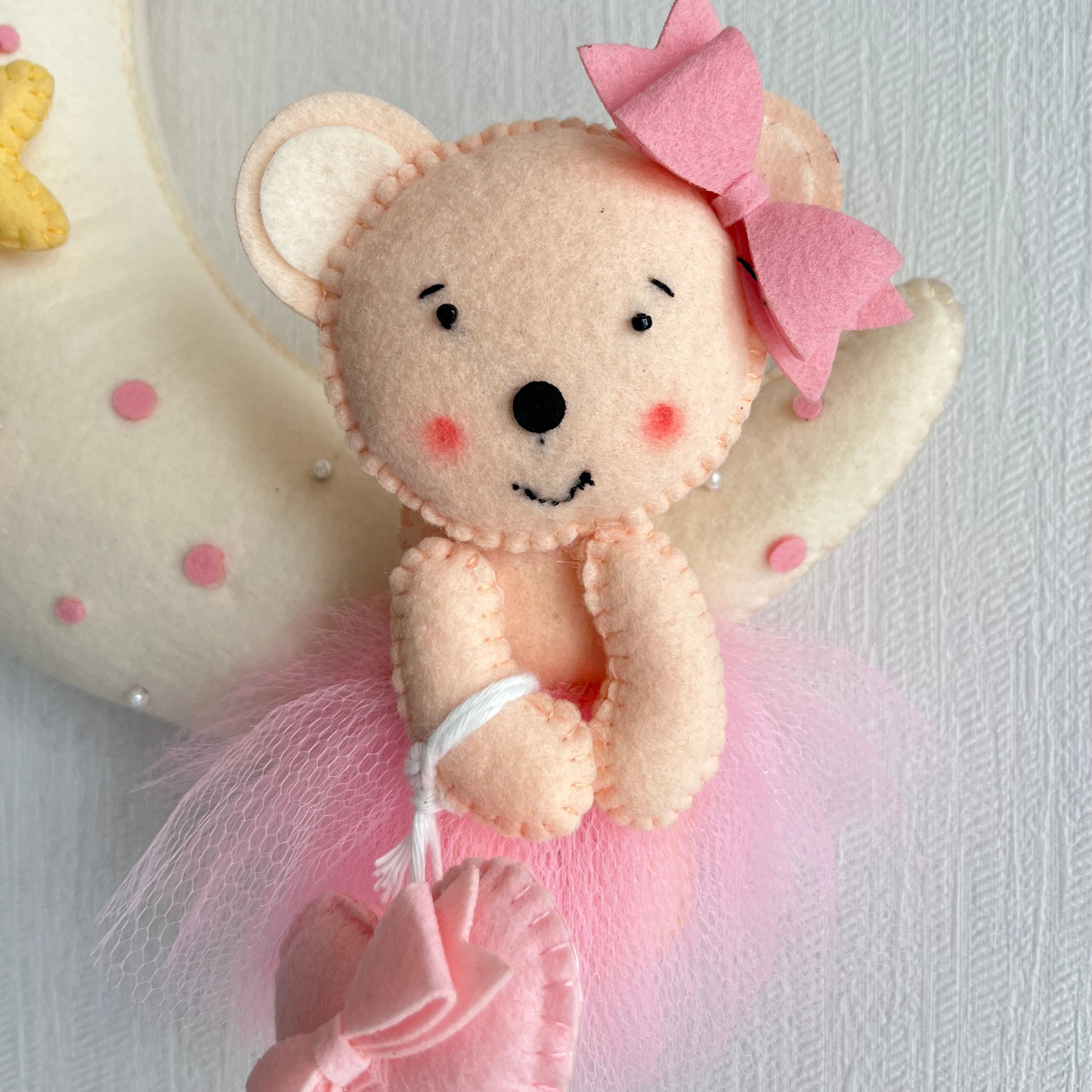 Pink Teddy On a Moon Name Hanging