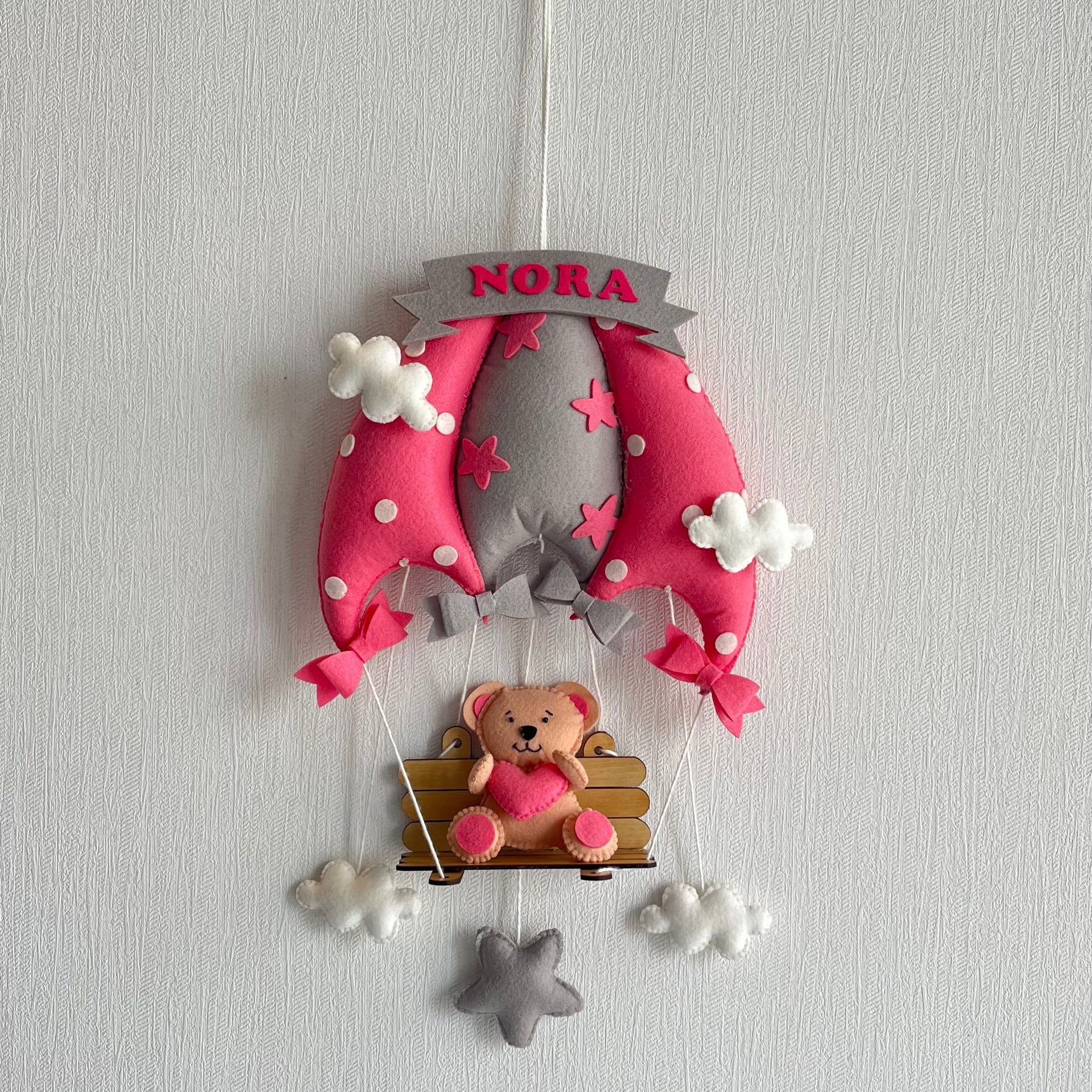 Babble Wrap  Pink Teddy On a Swing Name Hanging