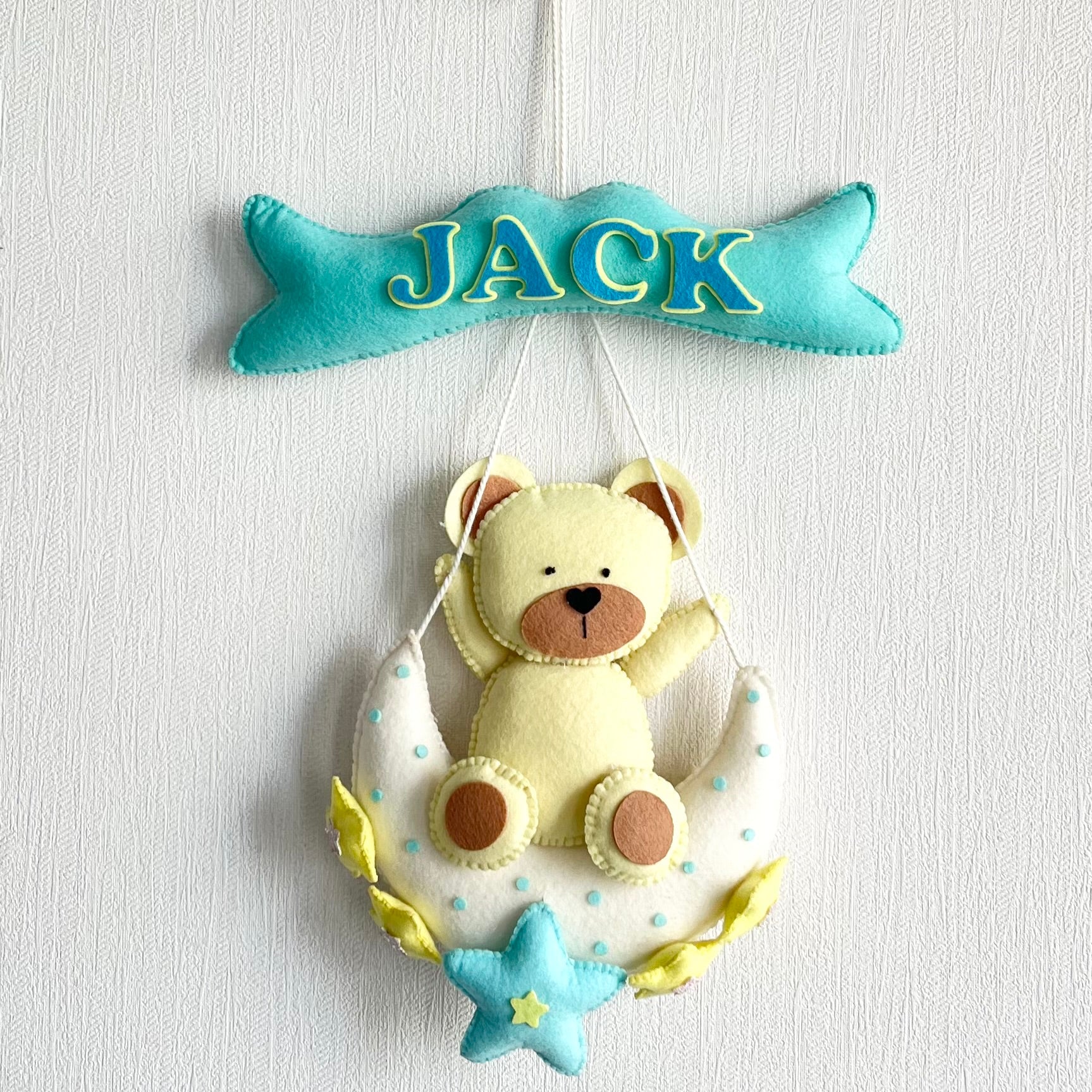 Babble Wrap Teddy On a Moon Name Hanging