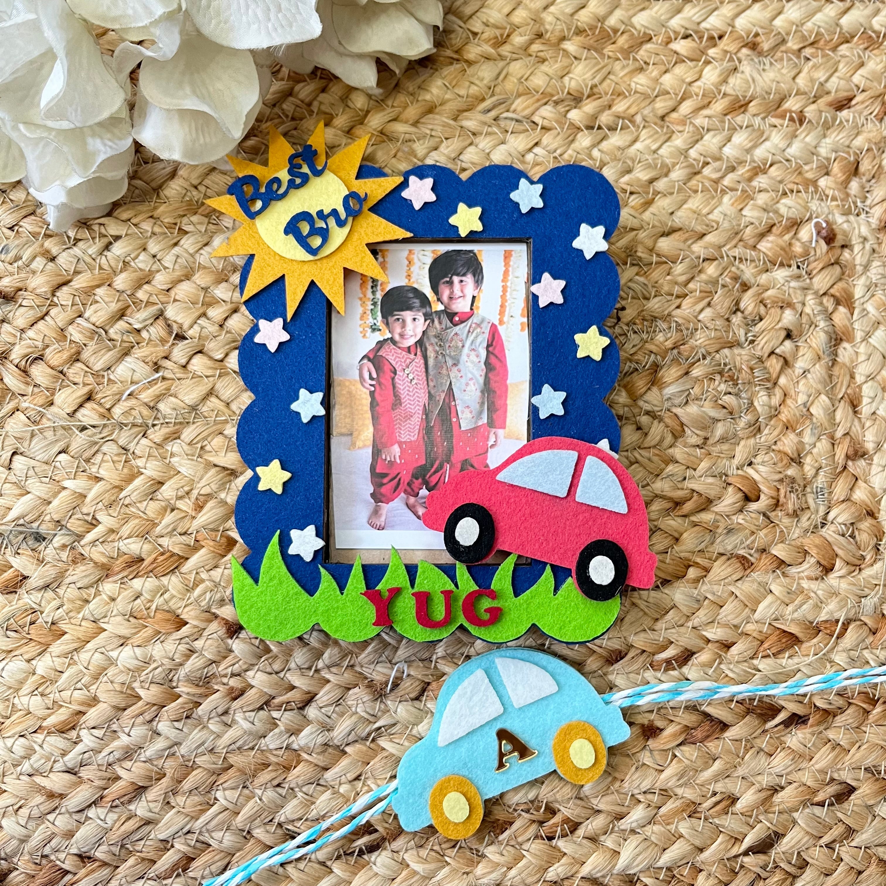 Babble Wrap Wooden Photo Frame With Rakhi