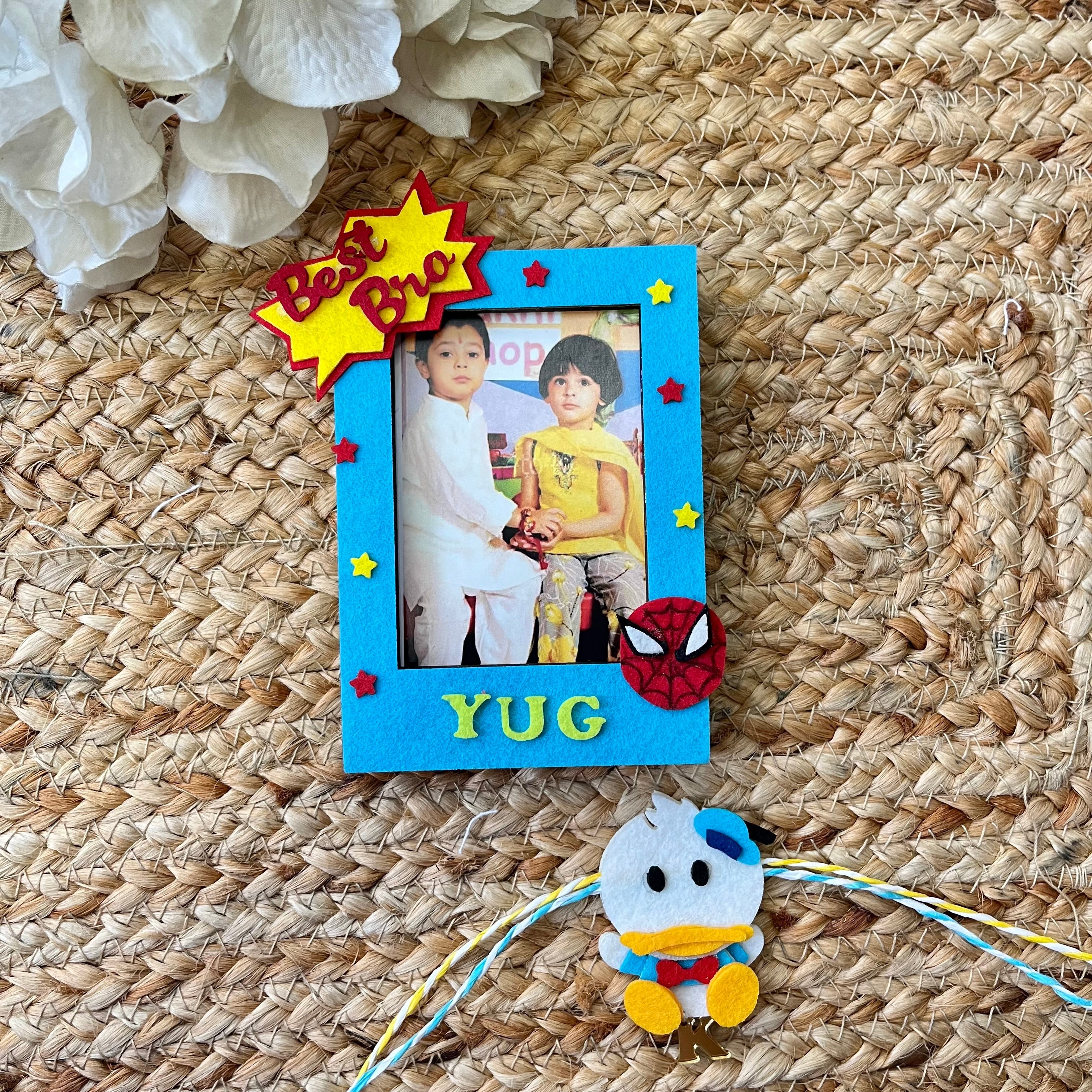 Babble Wrap Wooden Photo Frame With Rakhi