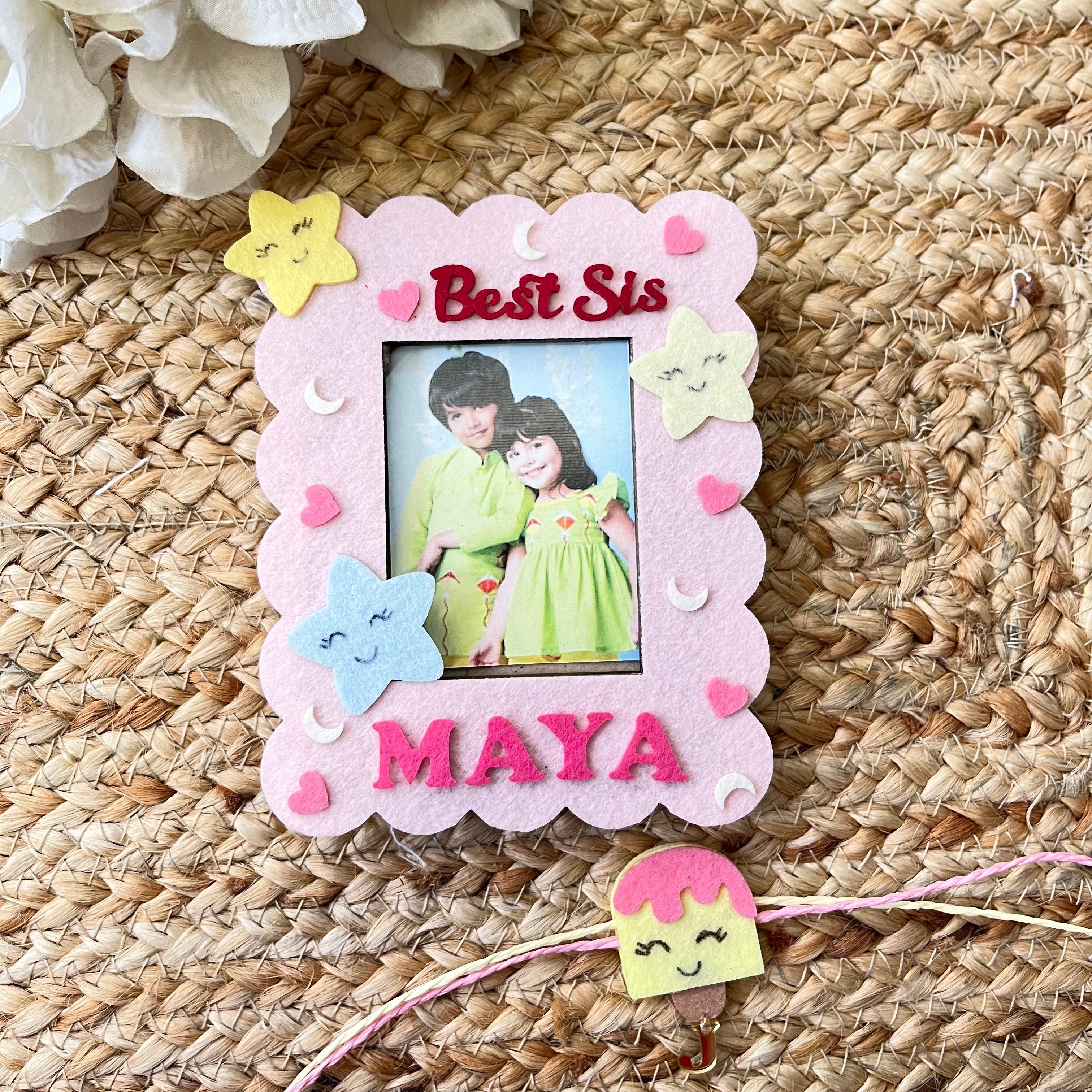 Babble Wrap Wooden Photo Frame With Rakhi
