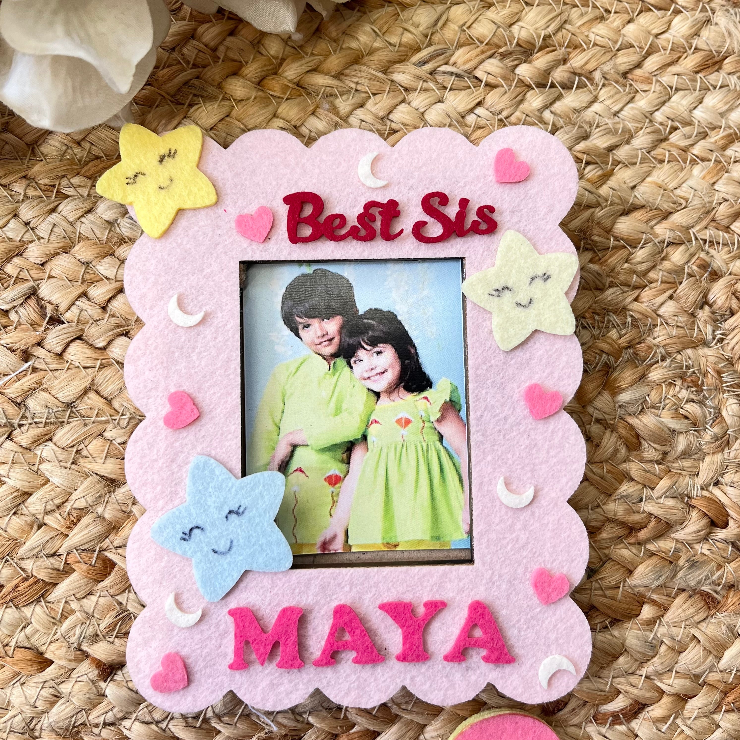 Babble Wrap Wooden Photo Frame With Rakhi