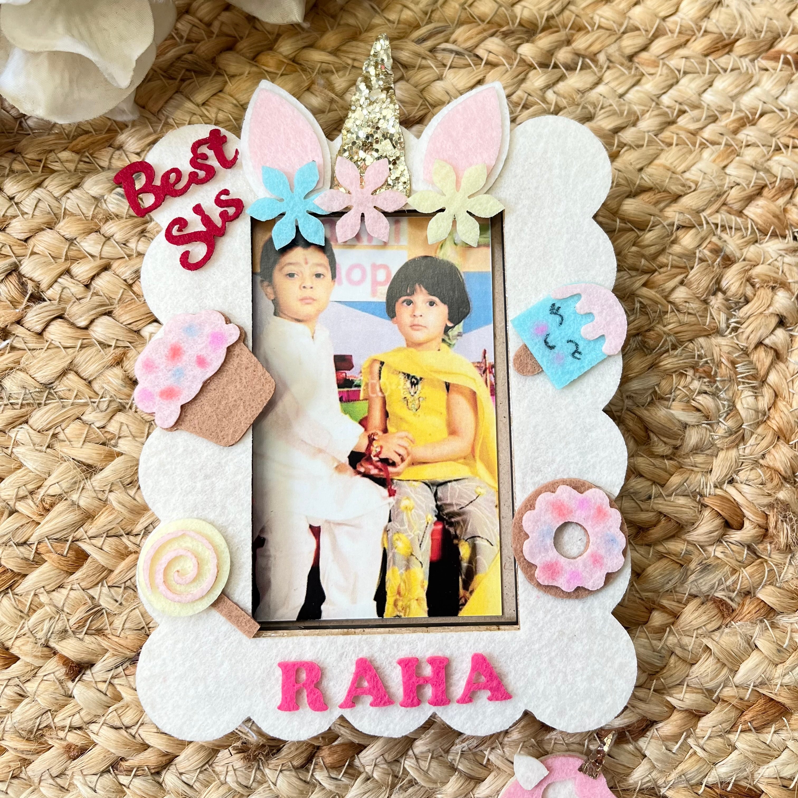Babble Wrap Wooden Photo Frame With Rakhi