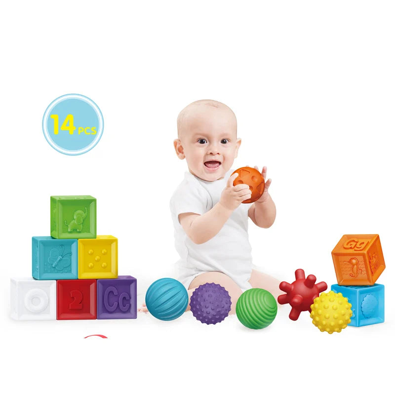 Baby's First Soft Sensory Toy Set -Balls & Blocks (14 Pieces)-Infant Toys-Open Ended-Toycra