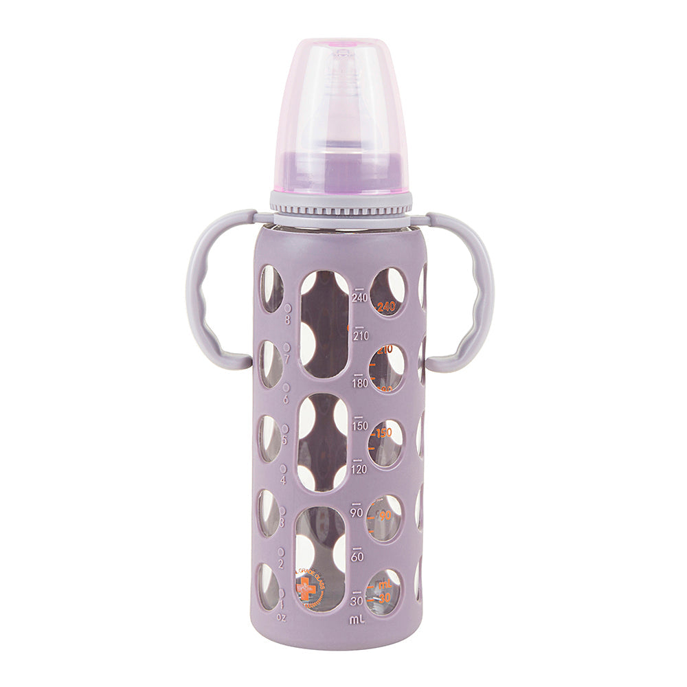 Good Grip Purple 240 ml Glass Feeding Bottle With Handle - Baby Moo
