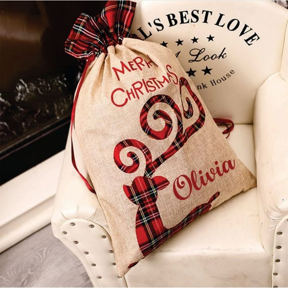 Burlap Holiday Treasure Sack - Reindeer