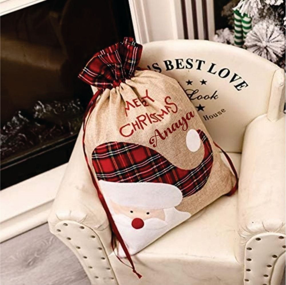 Burlap Holiday Treasure Sack - Santa