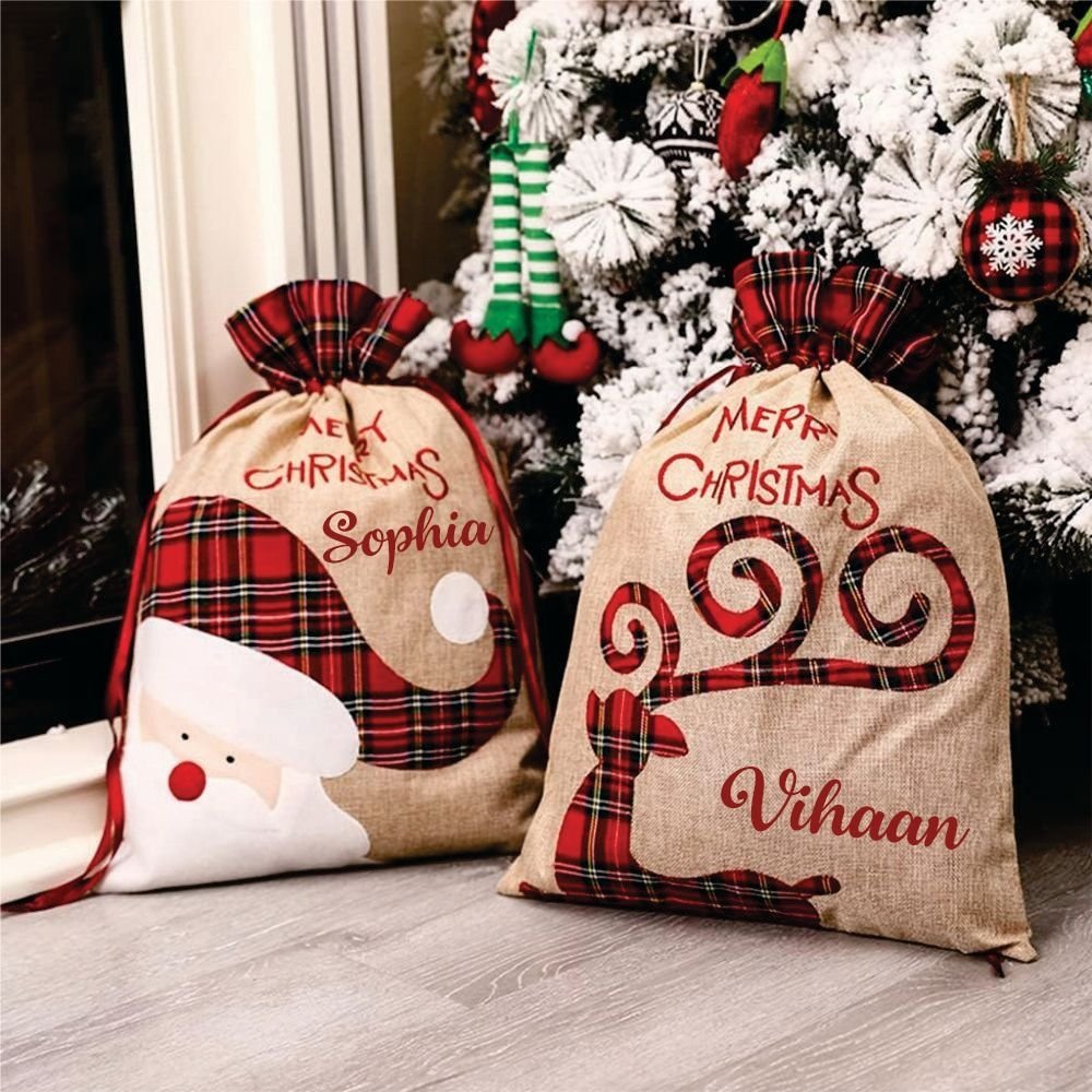 Burlap Holiday Treasure Sack- Set of 2