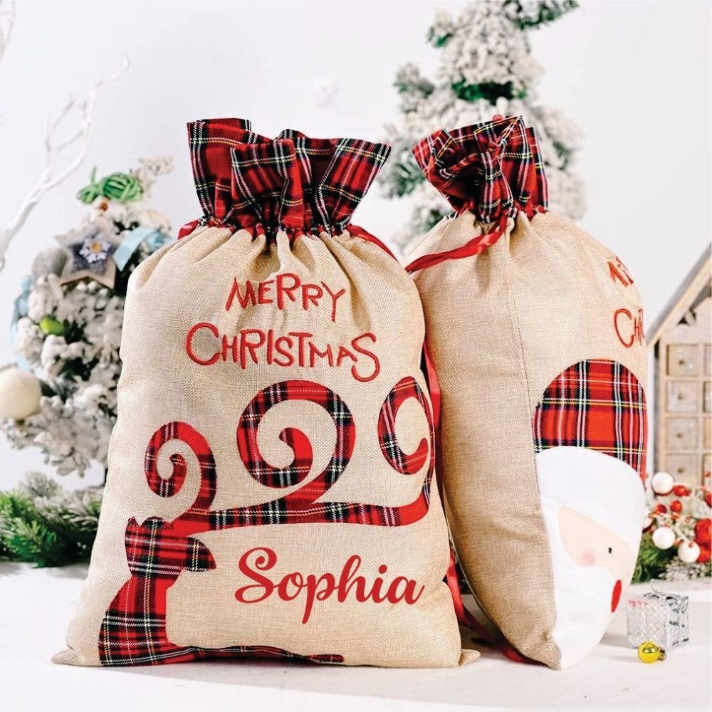 Burlap Holiday Treasure Sack- Set of 2