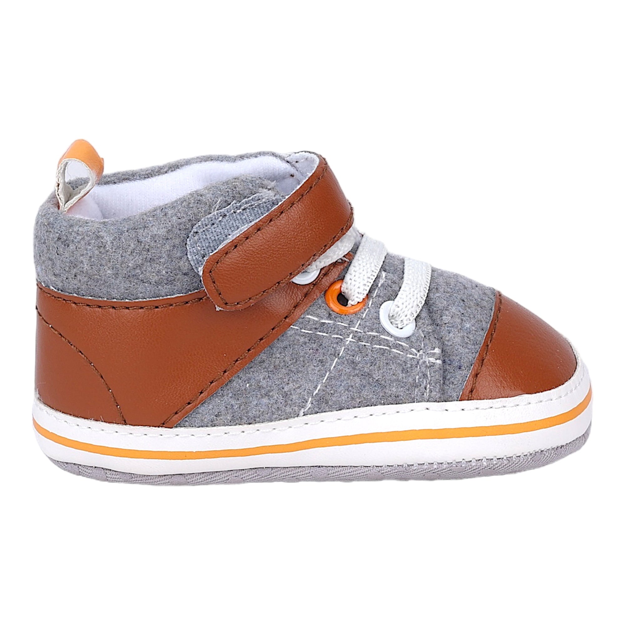 Baby Moo Leather Lace-Up Design Velcro Strap Anti-Skid Sneakers - Grey, Brown