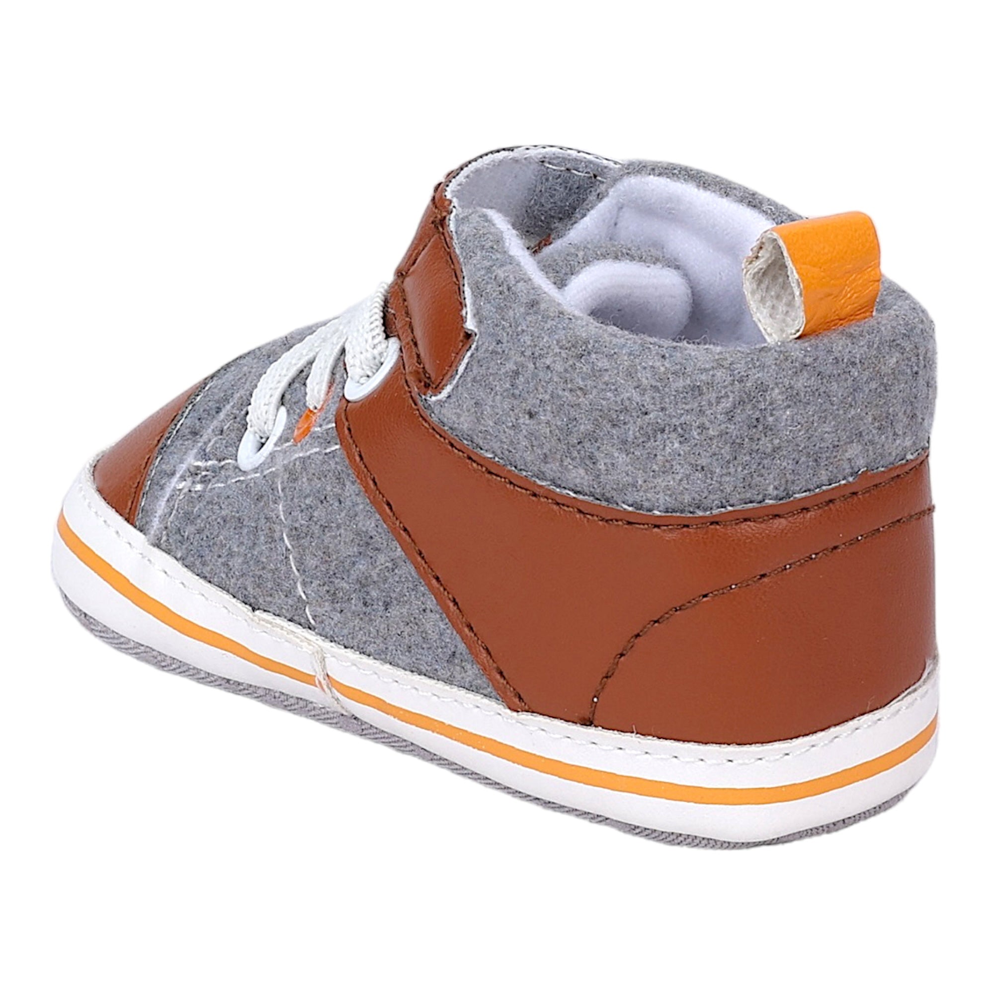 Baby Moo Leather Lace-Up Design Velcro Strap Anti-Skid Sneakers - Grey, Brown