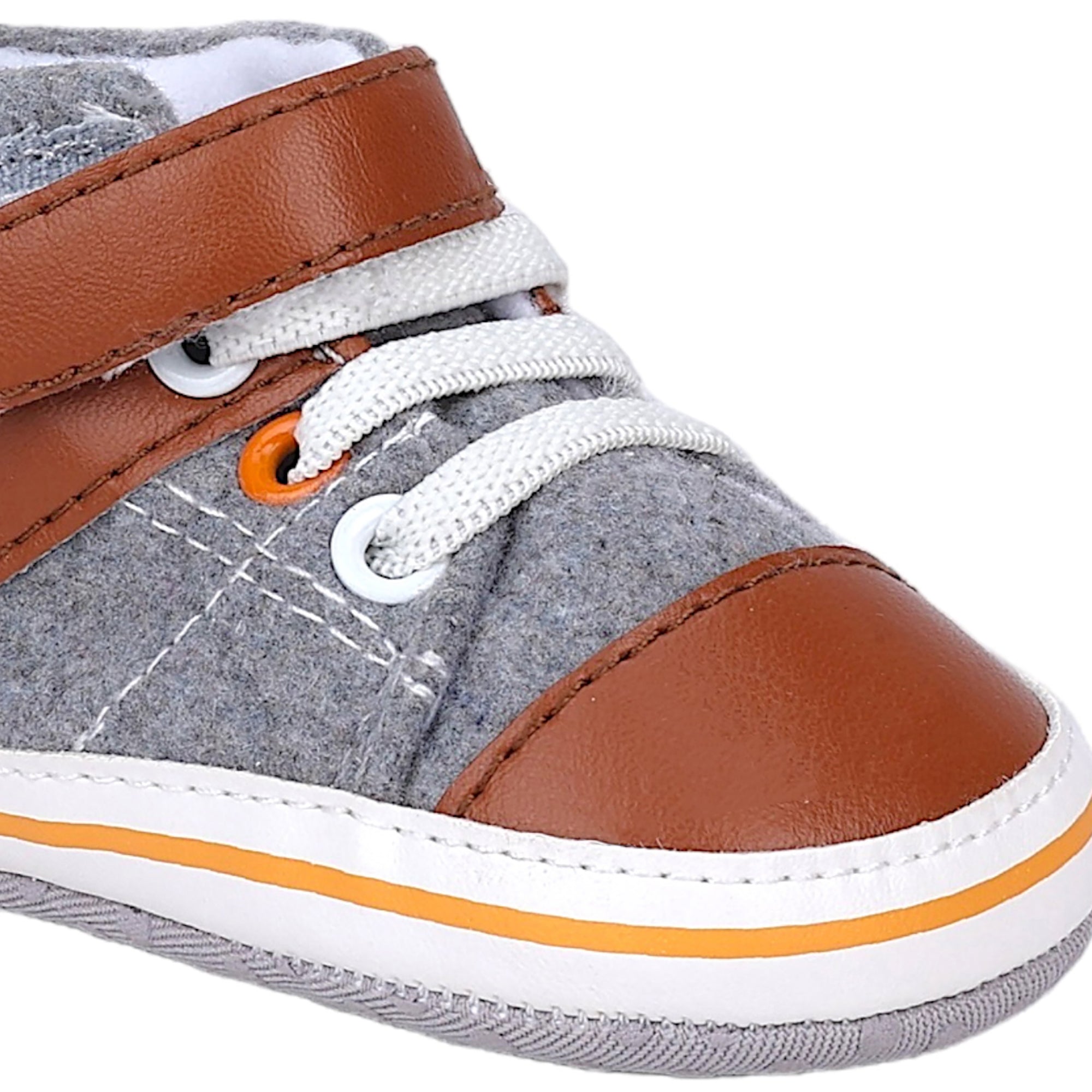 Baby Moo Leather Lace-Up Design Velcro Strap Anti-Skid Sneakers - Grey, Brown