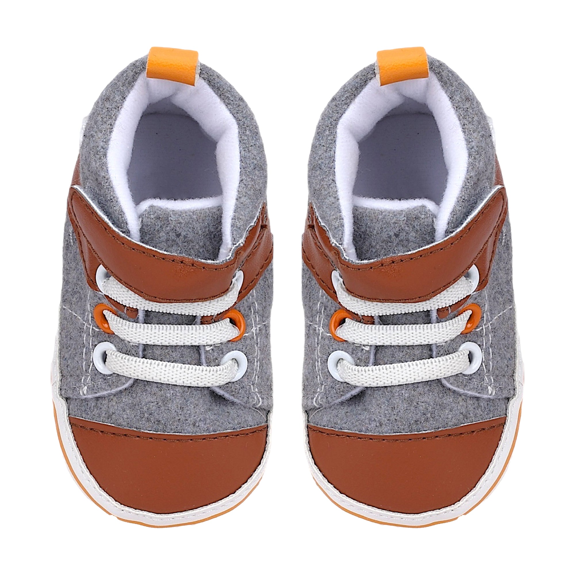 Baby Moo Leather Lace-Up Design Velcro Strap Anti-Skid Sneakers - Grey, Brown