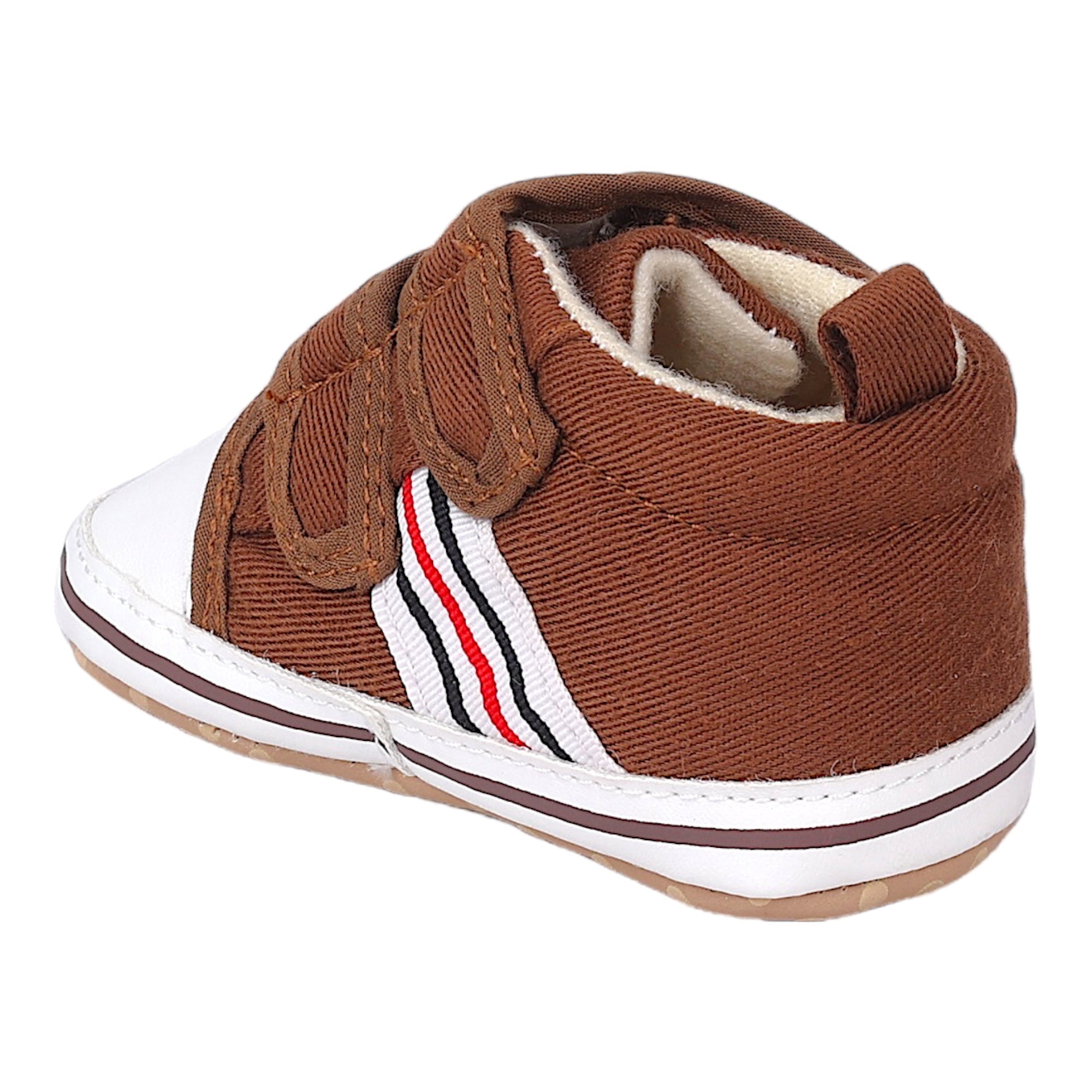 Baby Moo Stylish Velcro Strap Anti-Skid Canvas Sneakers - Brown, White