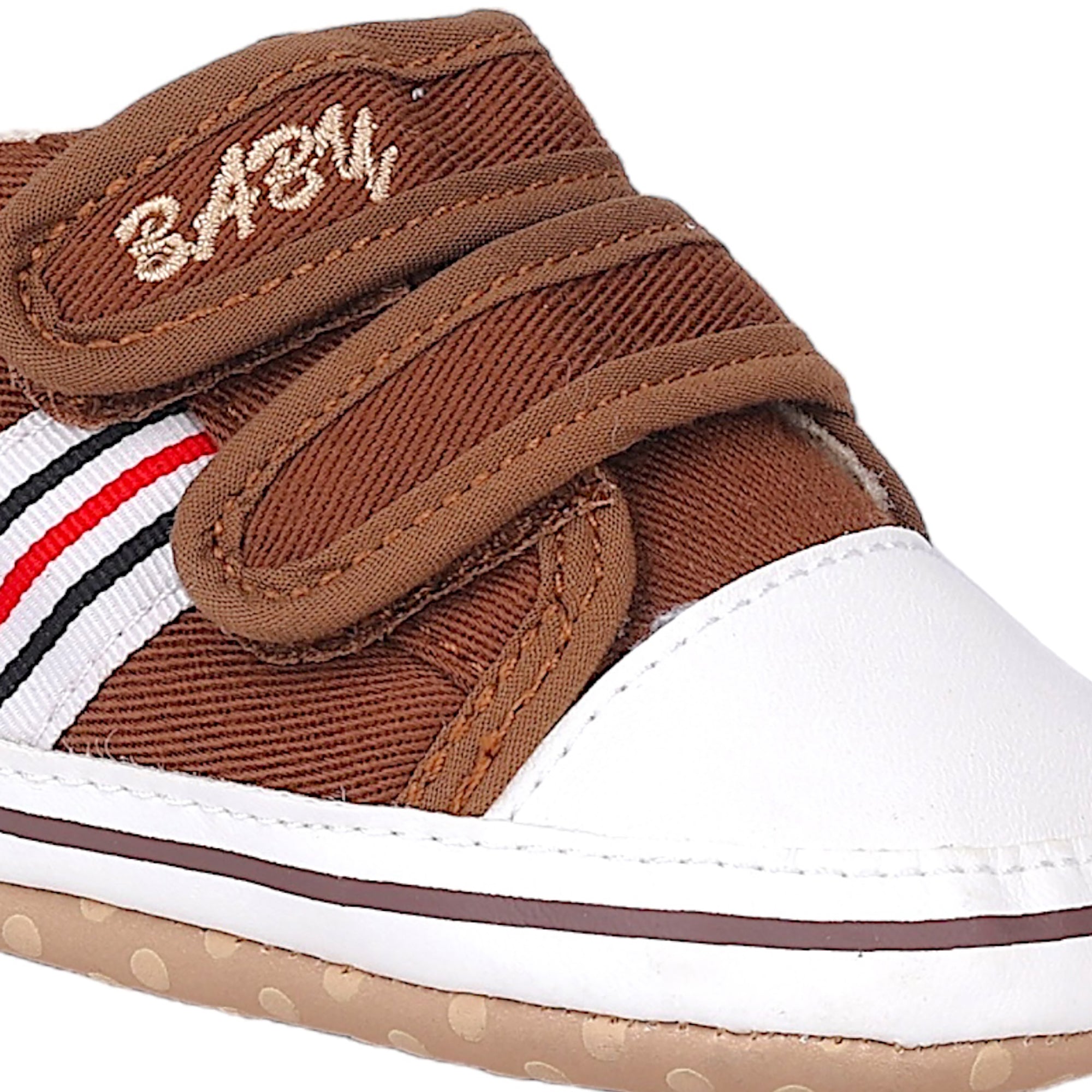 Baby Moo Stylish Velcro Strap Anti-Skid Canvas Sneakers - Brown, White