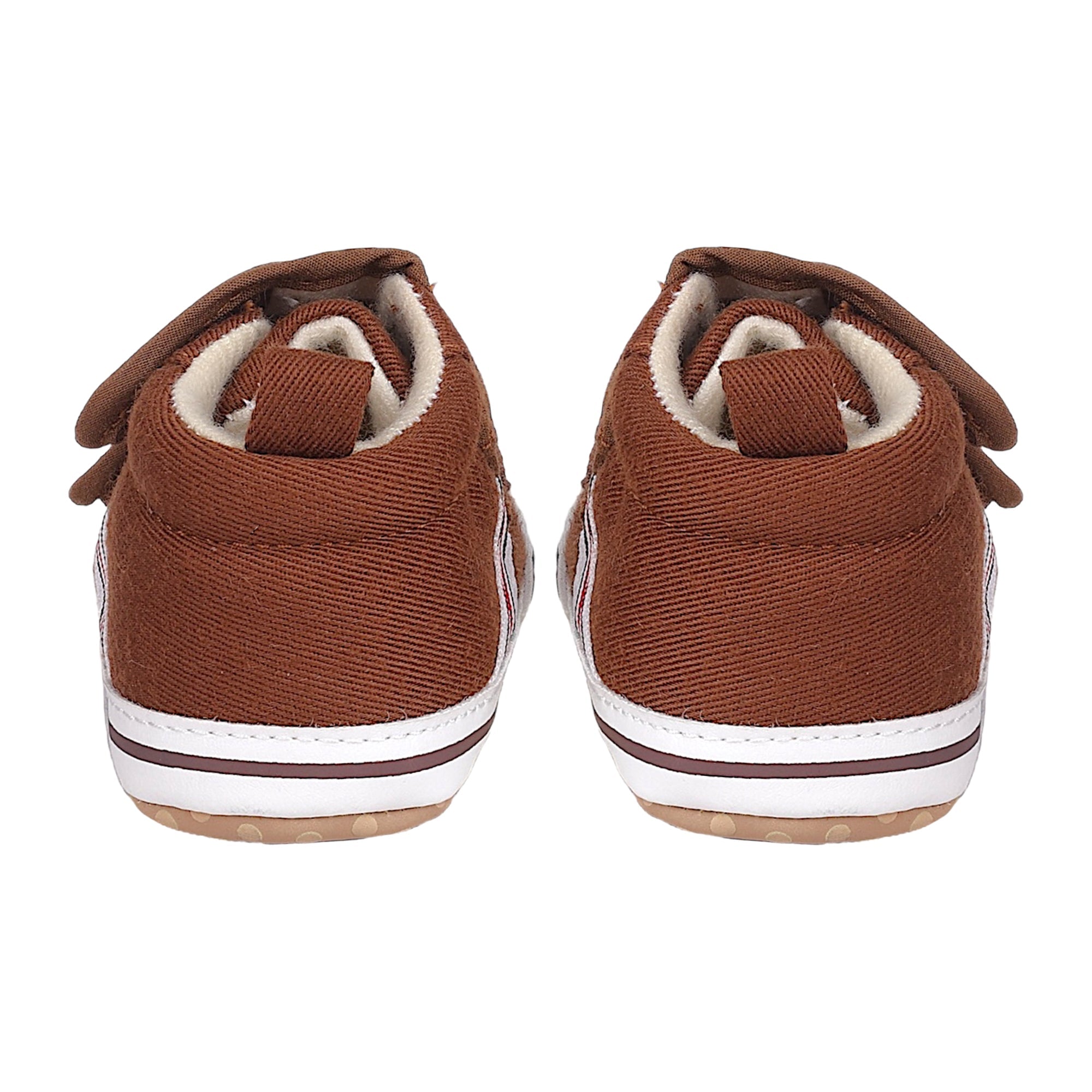 Baby Moo Stylish Velcro Strap Anti-Skid Canvas Sneakers - Brown, White