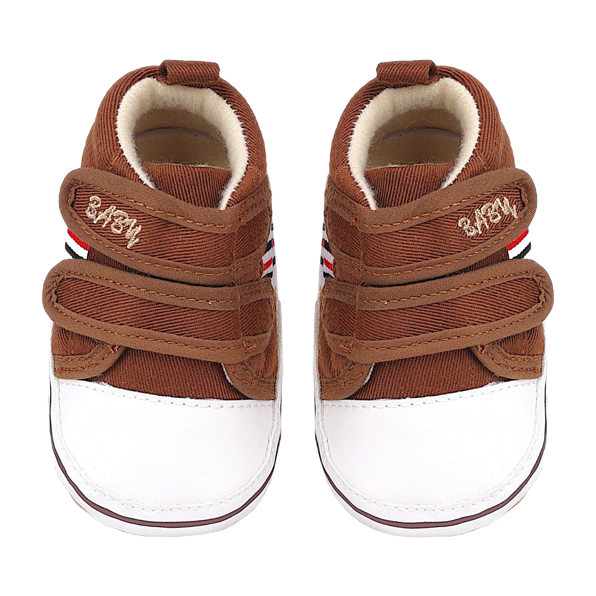 Baby Moo Stylish Velcro Strap Anti-Skid Canvas Sneakers - Brown, White