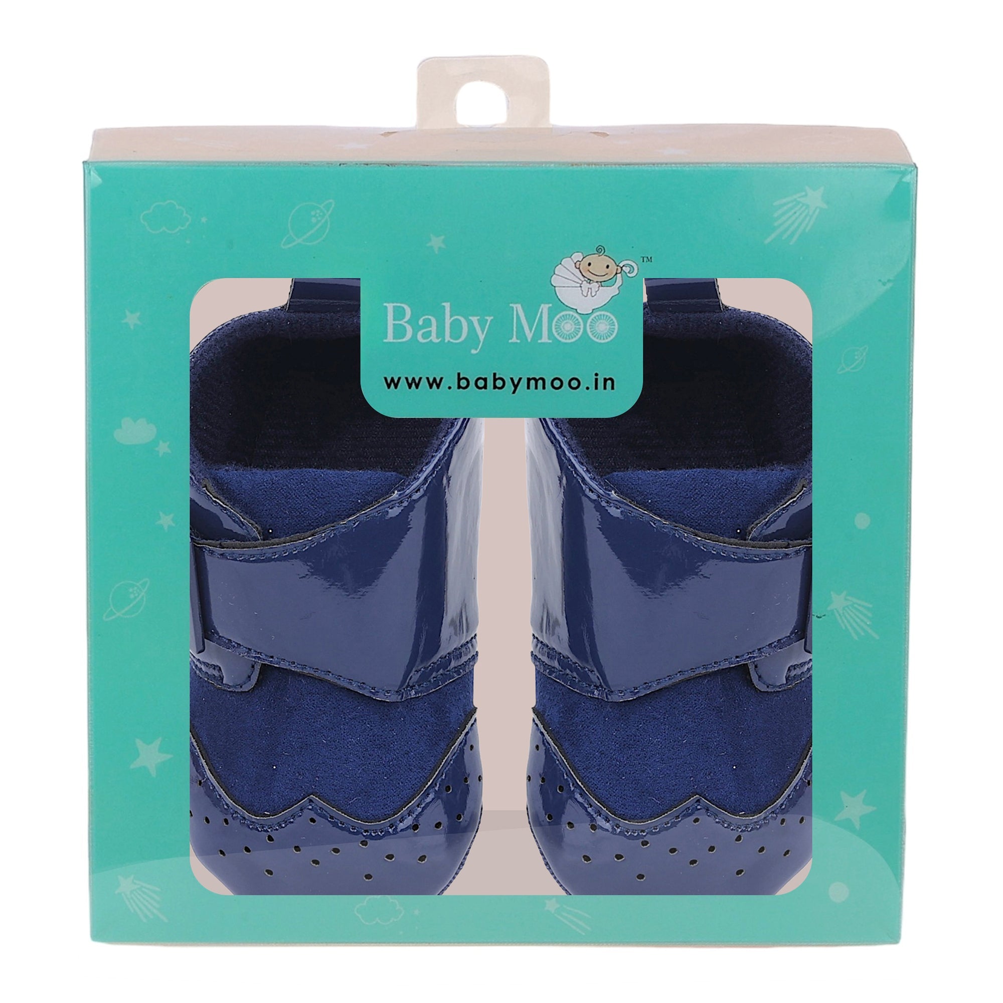 Baby Moo Breathable Buckle Closure Patent Leather Anti-Skid Ballerina Booties - Navy Blue