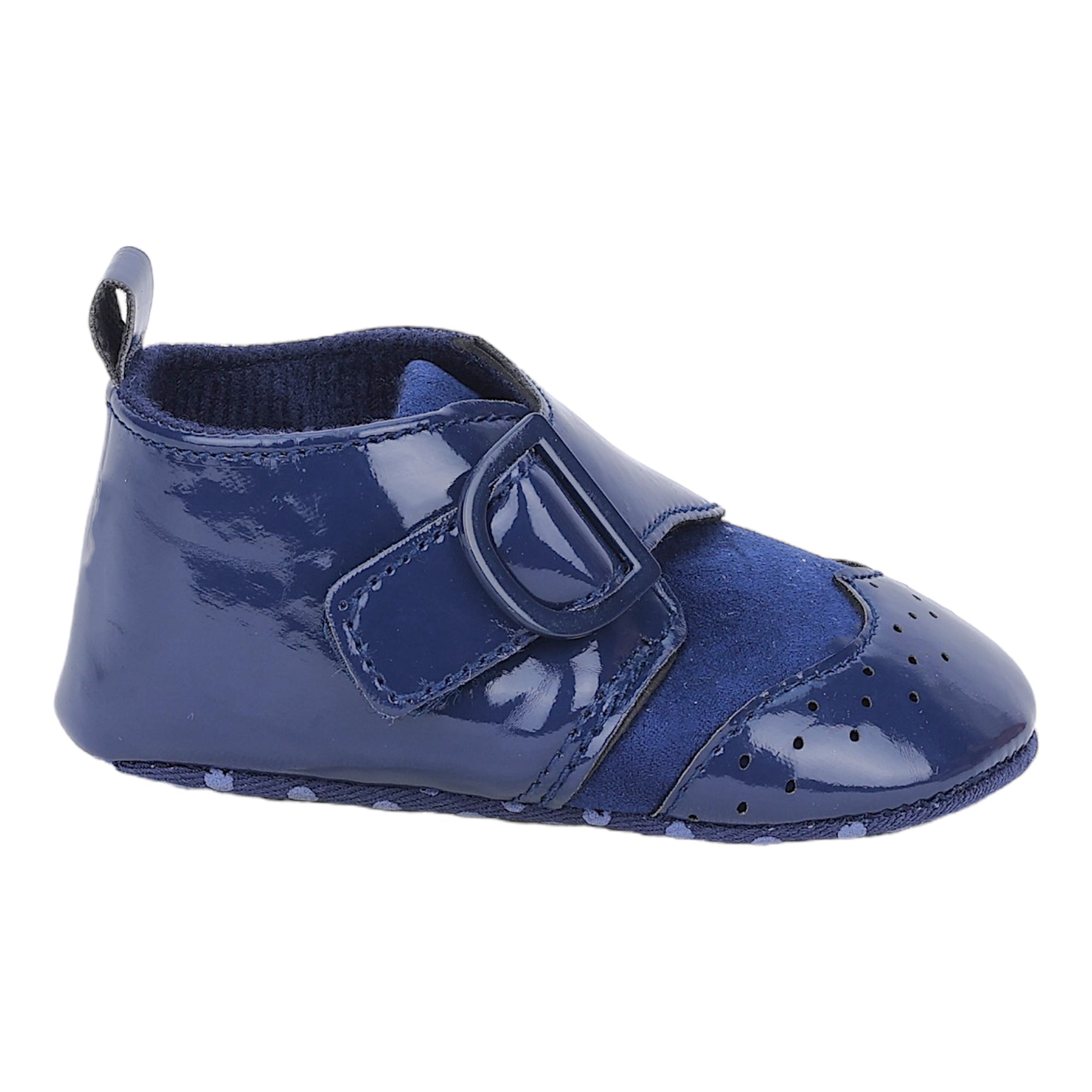 Baby Moo Breathable Buckle Closure Patent Leather Anti-Skid Ballerina Booties - Navy Blue