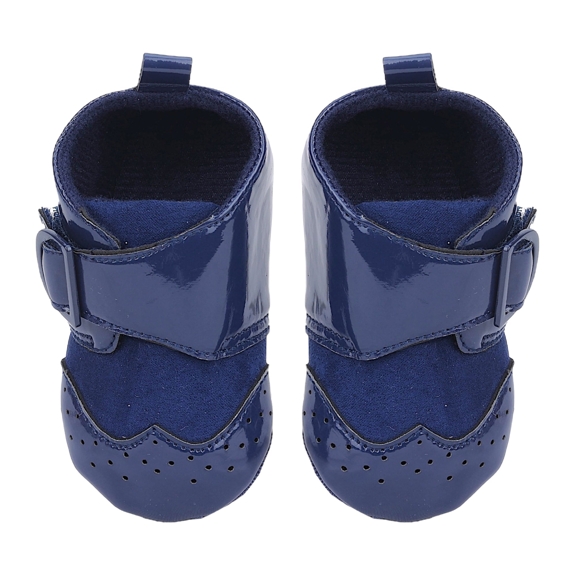 Baby Moo Breathable Buckle Closure Patent Leather Anti-Skid Ballerina Booties - Navy Blue