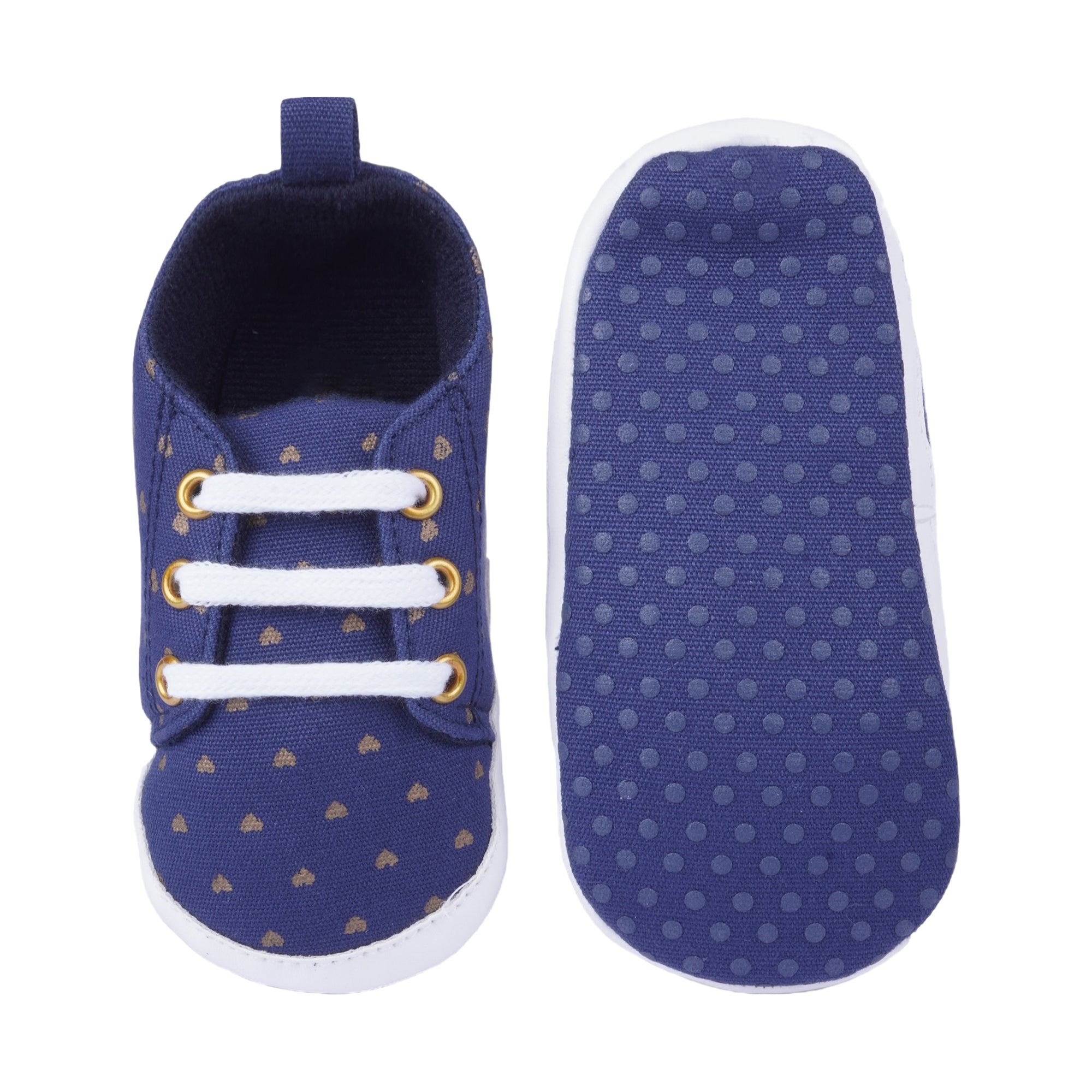 Baby Moo Heart Print Lace-Up Anti-Skid Sneakers - Navy Blue