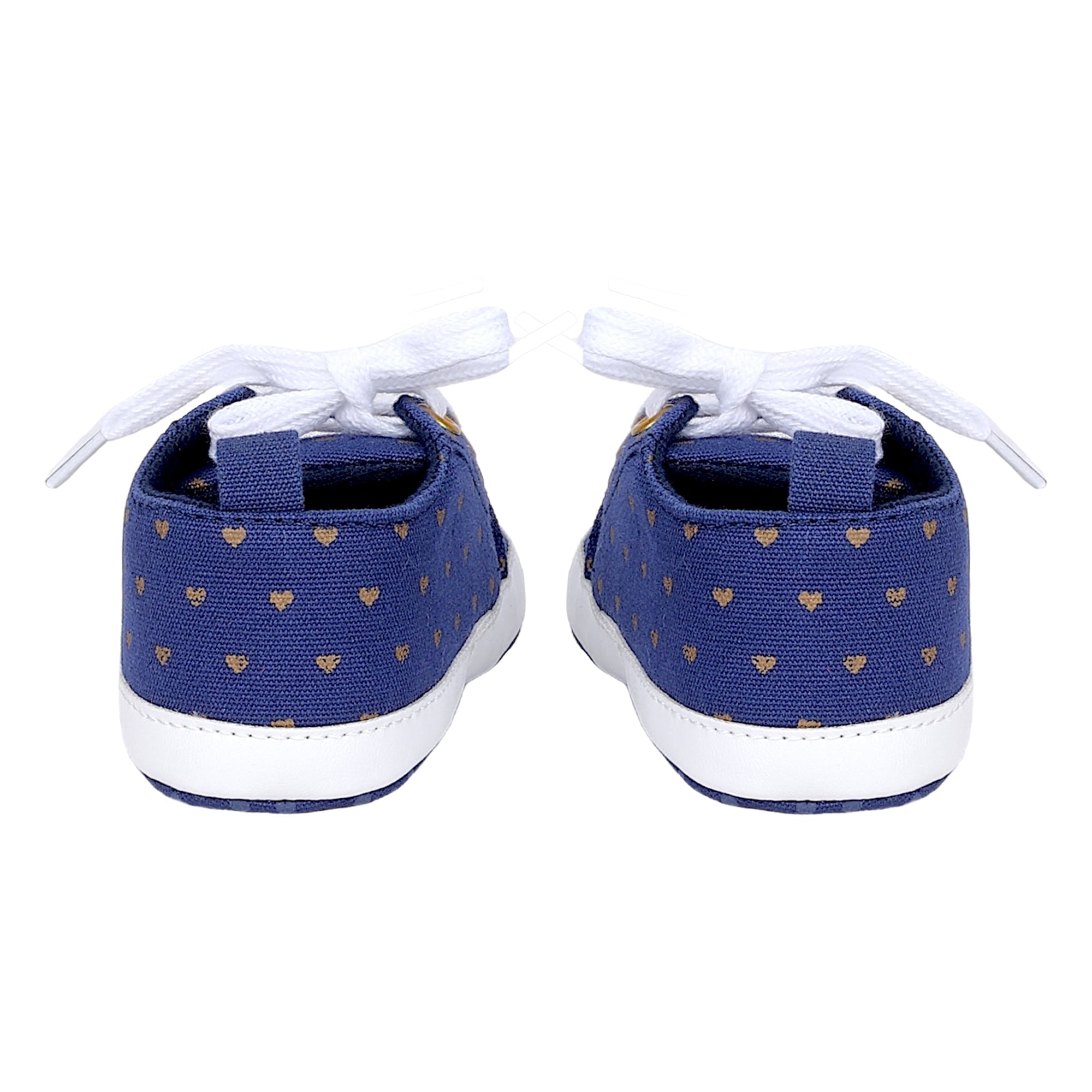 Baby Moo Heart Print Lace-Up Anti-Skid Sneakers - Navy Blue