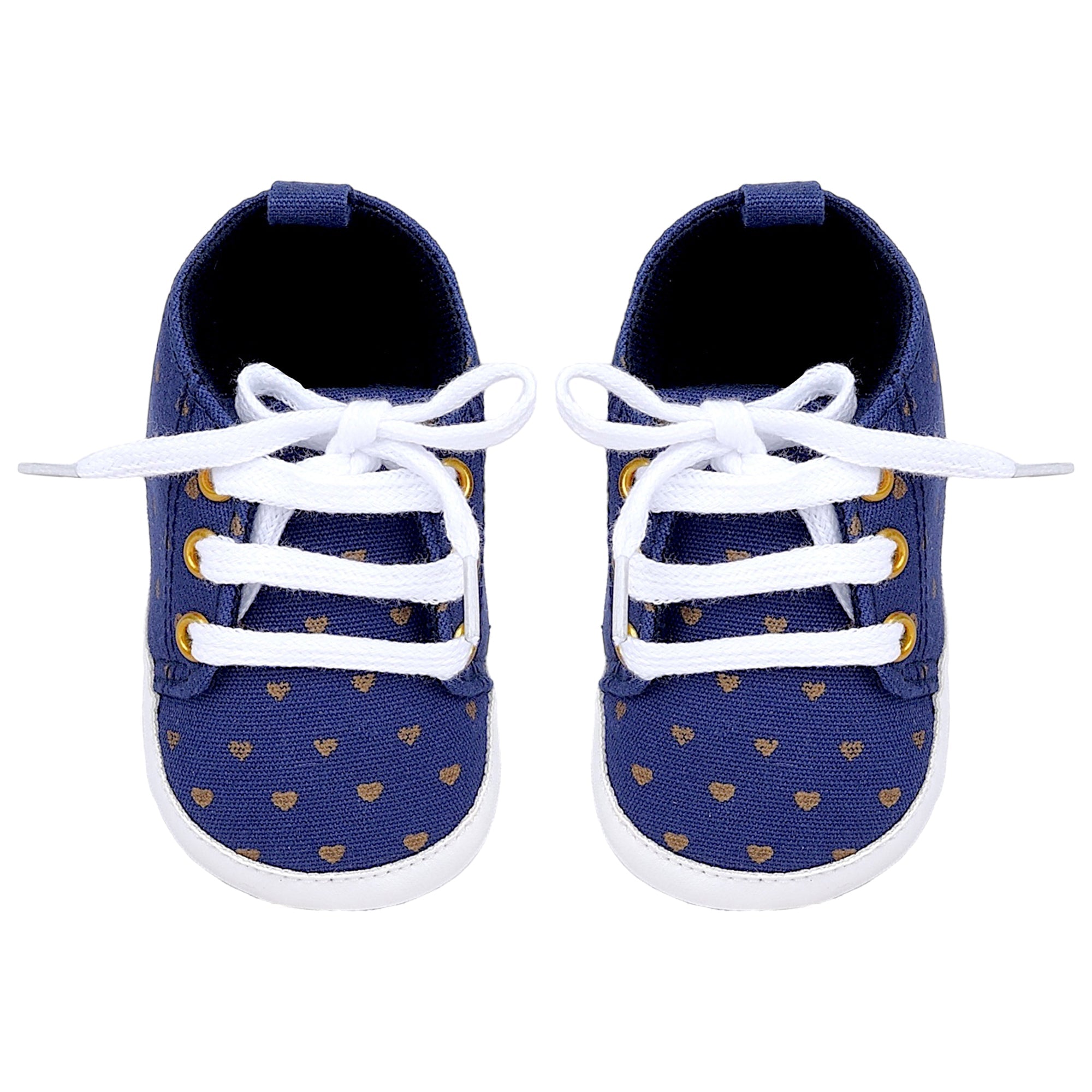 Baby Moo Heart Print Lace-Up Anti-Skid Sneakers - Navy Blue