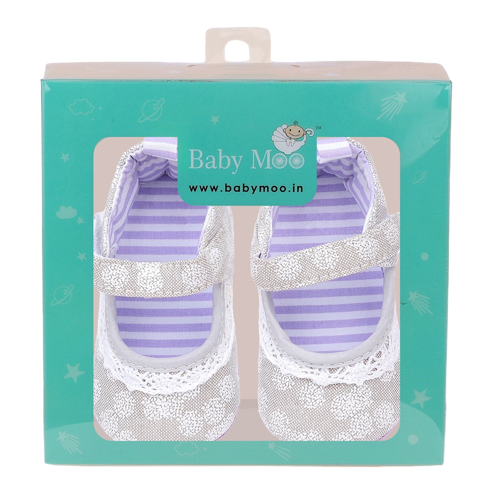 Baby Moo Textured Velcro Strap Anti-Skid Ballerina Booties - Grey