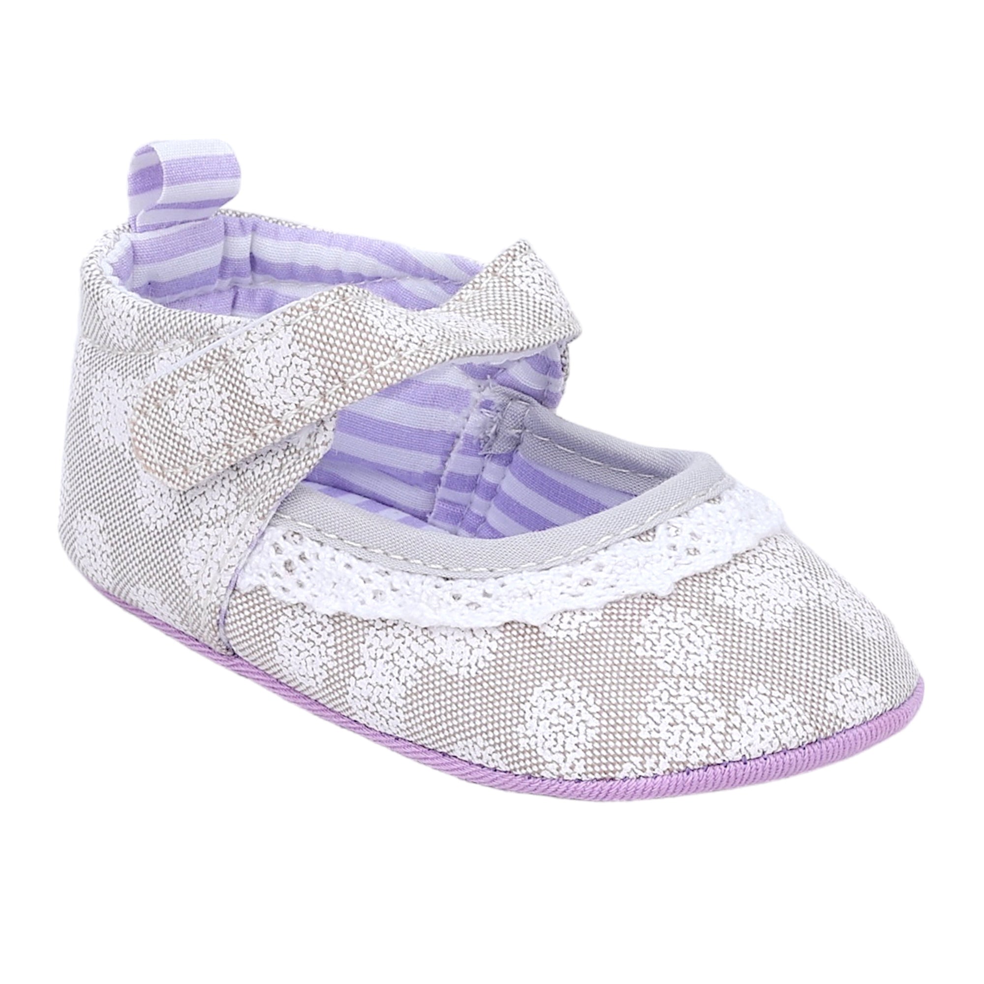 Baby Moo Textured Velcro Strap Anti-Skid Ballerina Booties - Grey