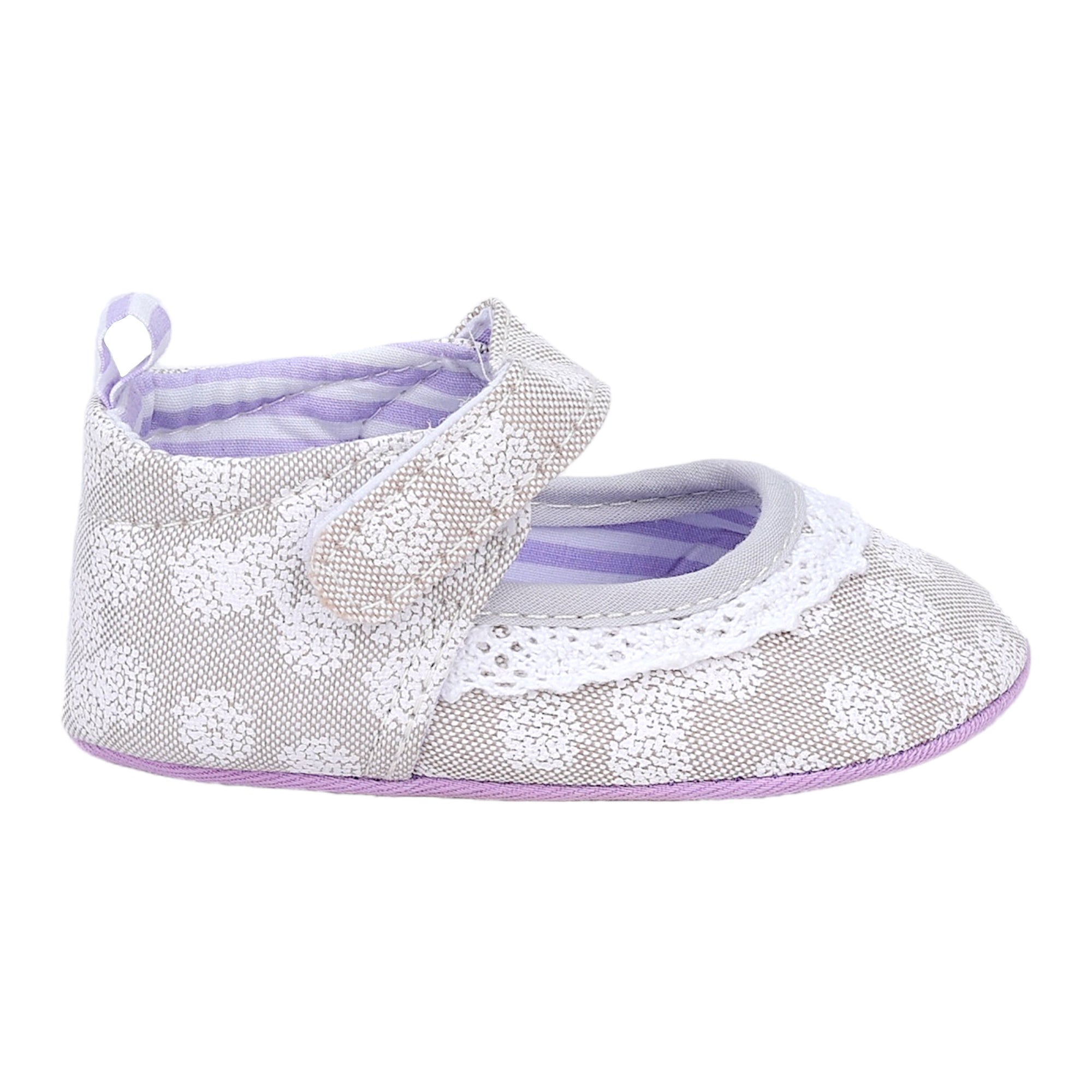 Baby Moo Textured Velcro Strap Anti-Skid Ballerina Booties - Grey