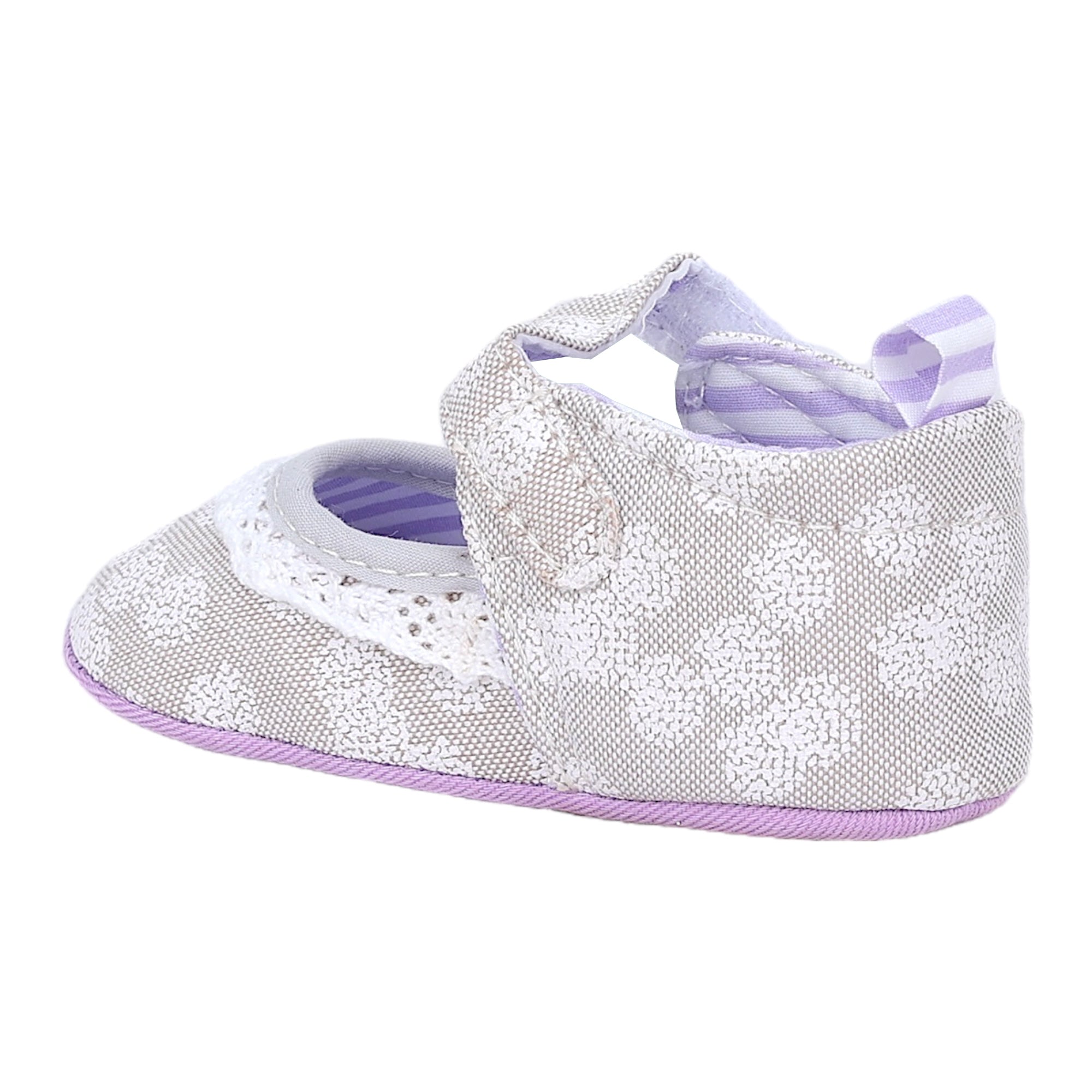 Baby Moo Textured Velcro Strap Anti-Skid Ballerina Booties - Grey